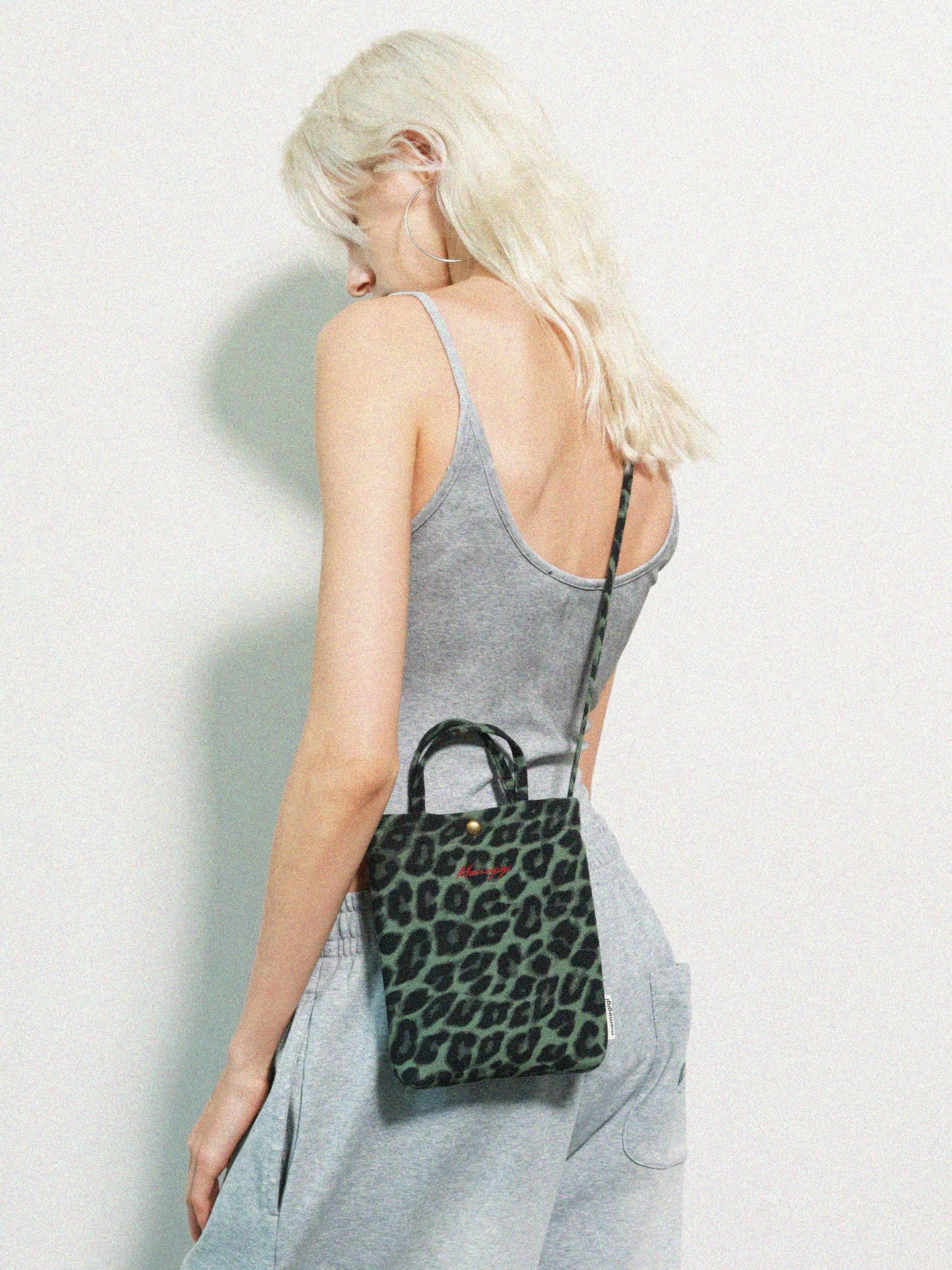 Momogigi Vintage Leopard Print Canvas Crossbody Small Square Bag