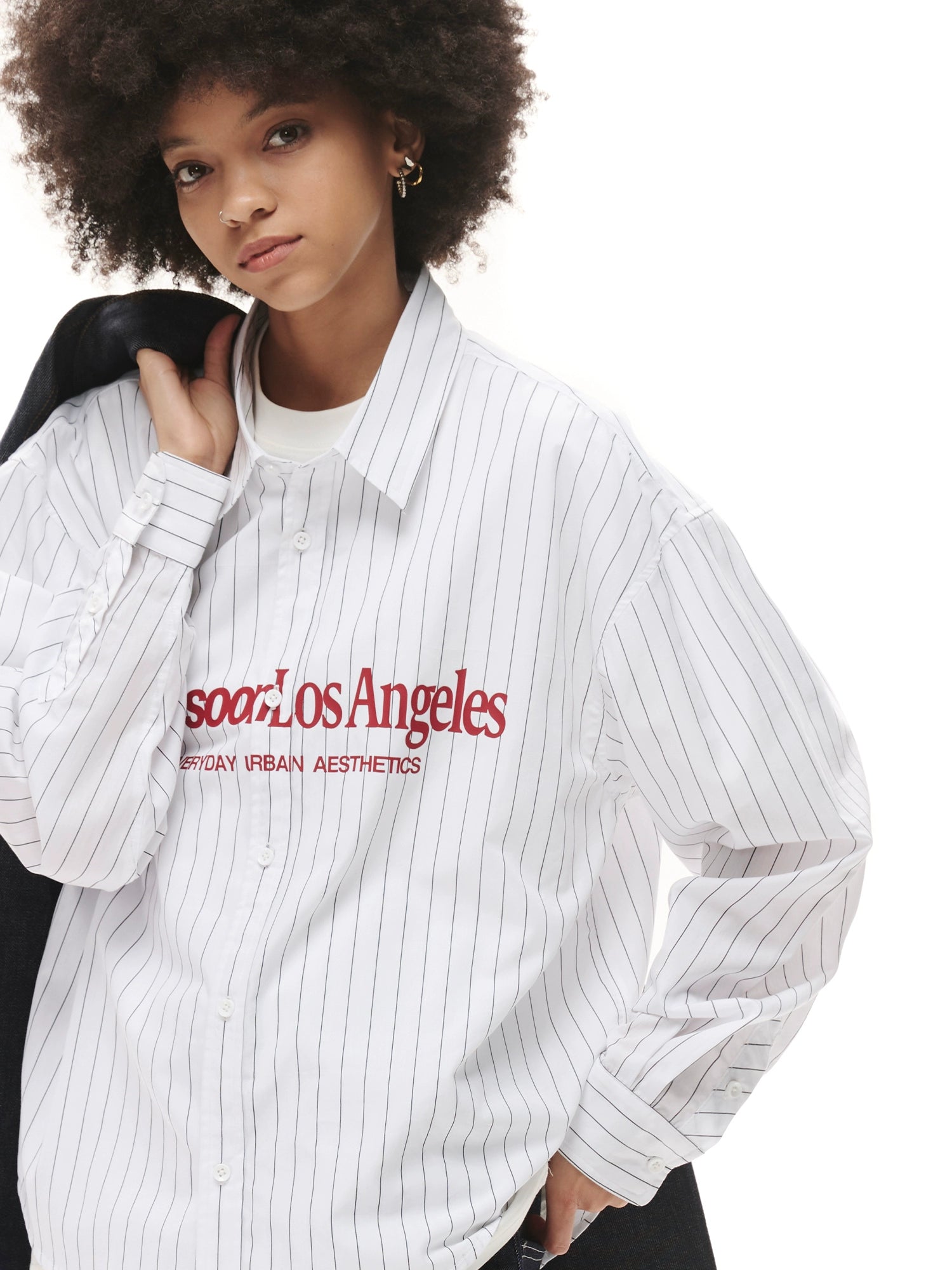 Loopsoon Chest Contrast Printed Striped Shirt