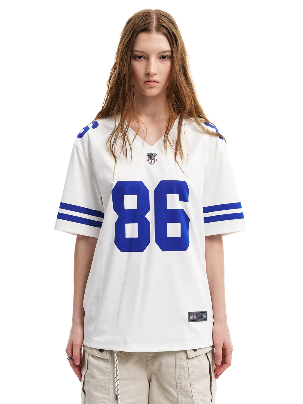 0123Start Retro V-neck Contrasting Loose Tee