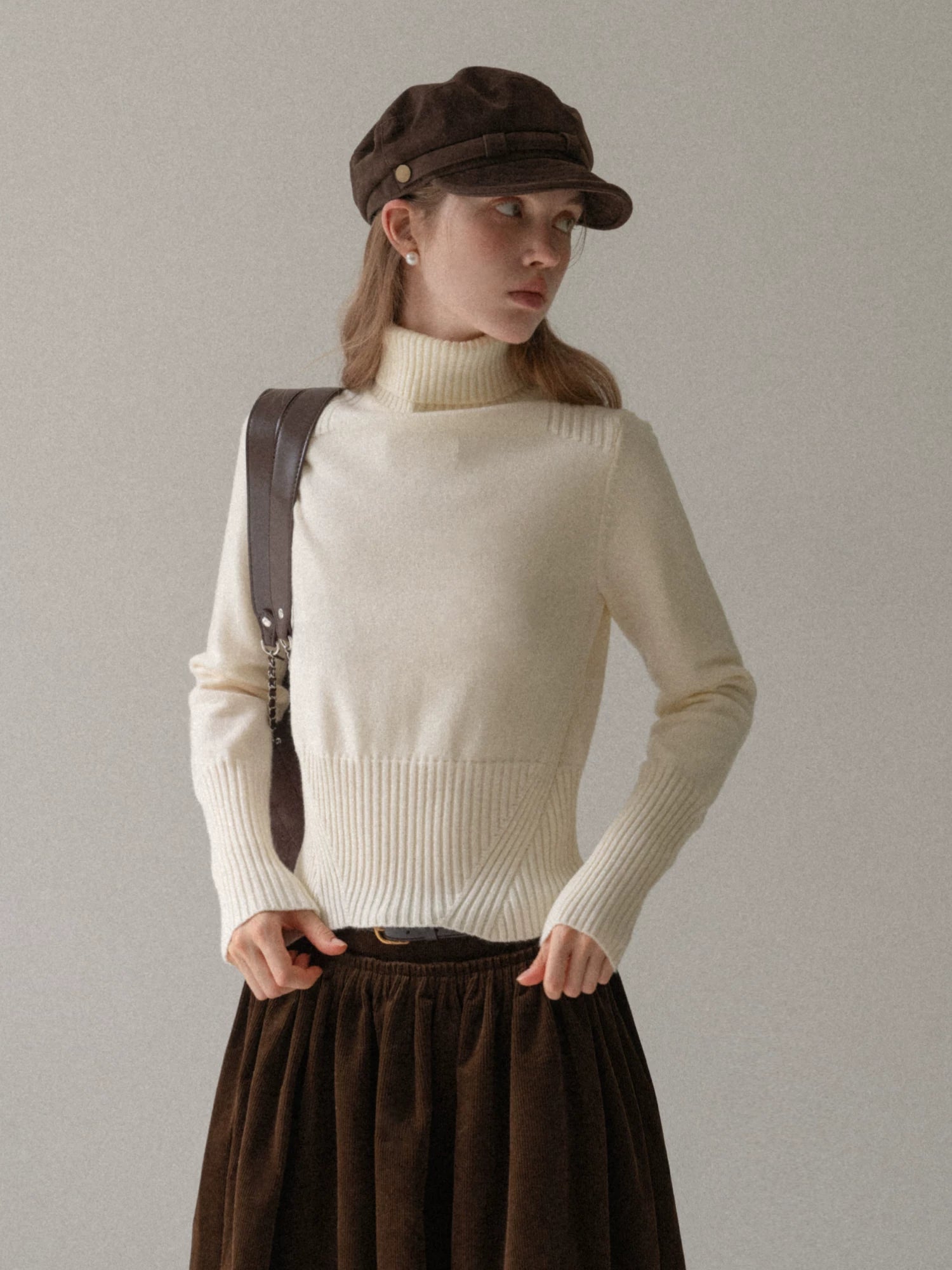 EGGKA Turtleneck Slim-fitting Waist Wool Knitted Sweater