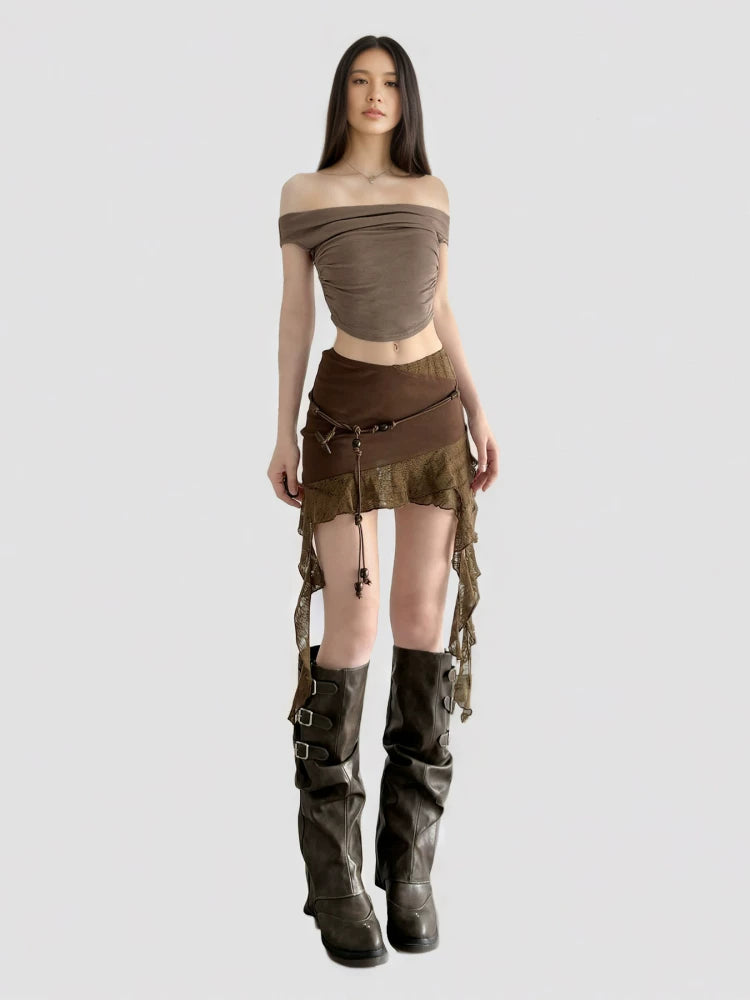 FUNOFF Vintage Irregular Gauze Skirt