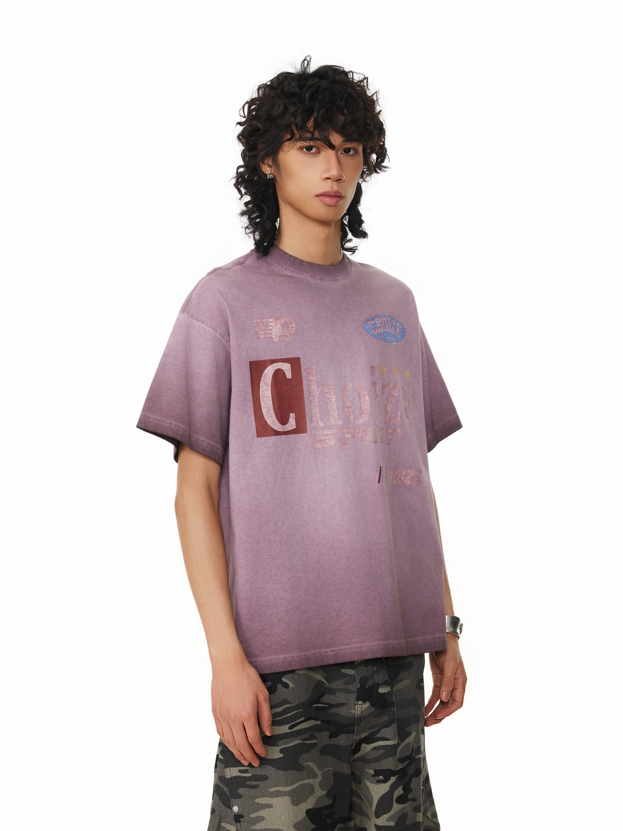 BTSG Wash Old Gradual Change Color Retro Tee