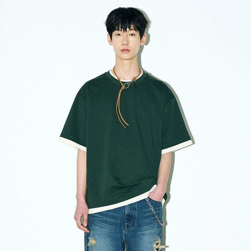 PARTIMENTO Loose Casual Short Sleeve Laminated Tee