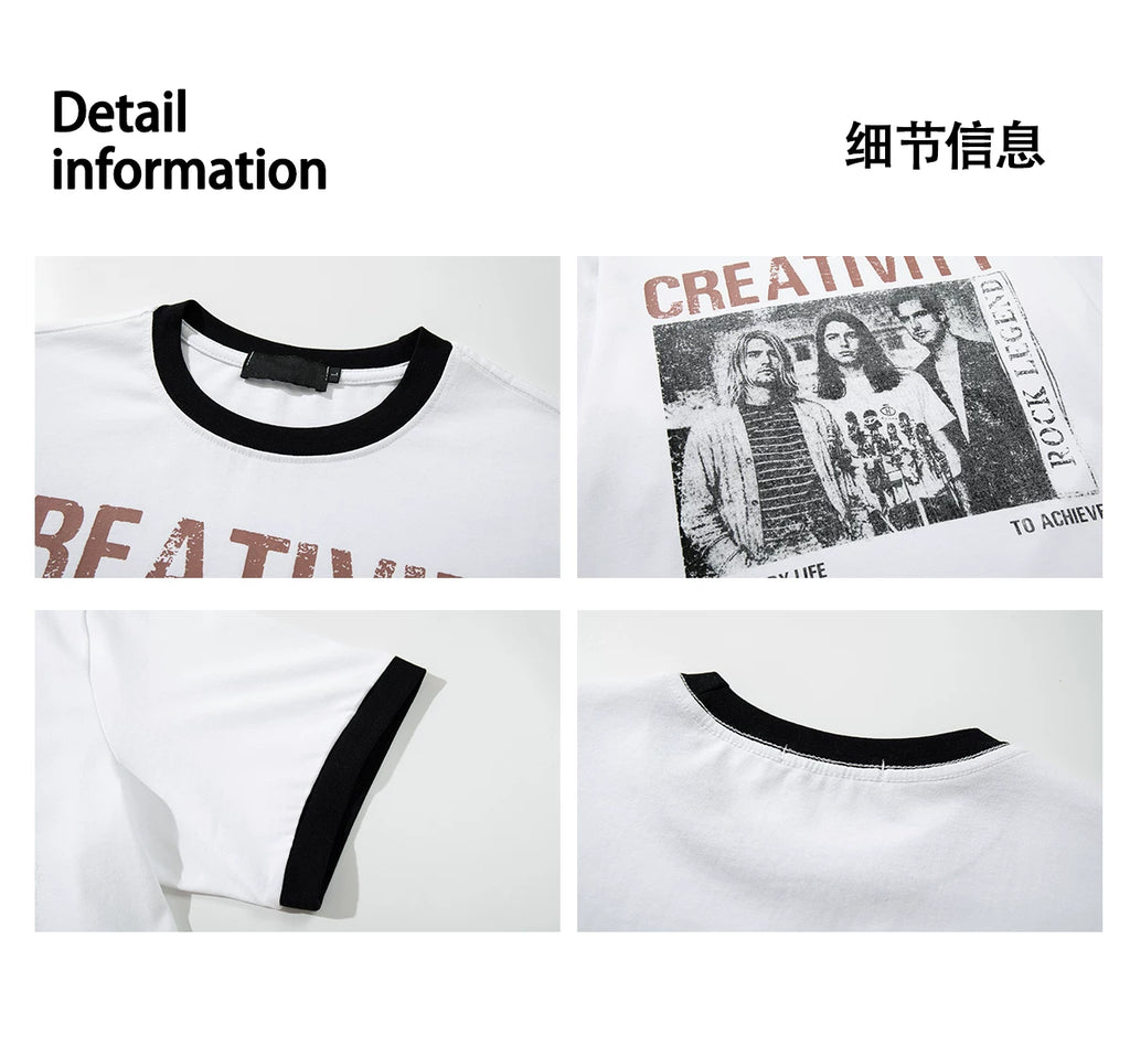 EAHO Alphabet Portrait Print Casual Tee
