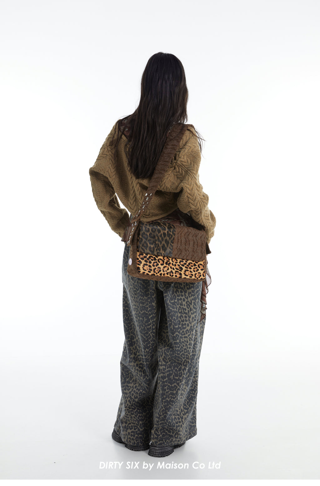 DirtySix "rahrah! Jaguar!" Ah Leopard messenger cow fur bag