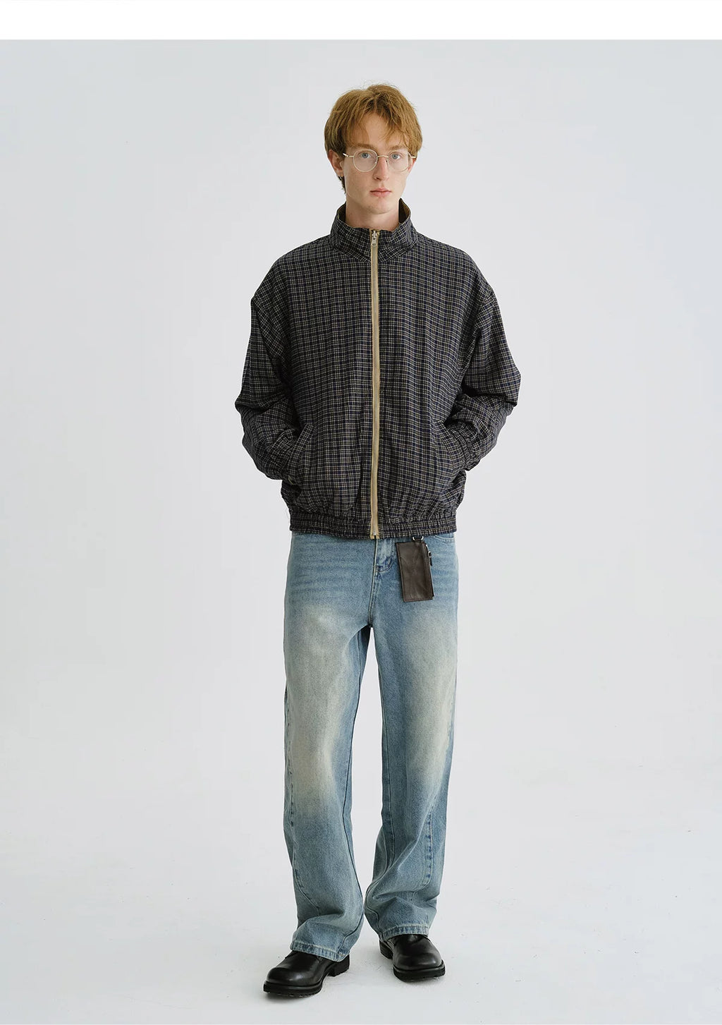 LIVINGTOWN Vintage Stand Collar Versatile Reversible Plaid Jacket