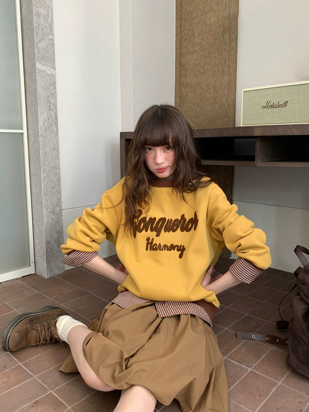 Kano Towel Embroidered Contrasting Letter Fleece Sweater