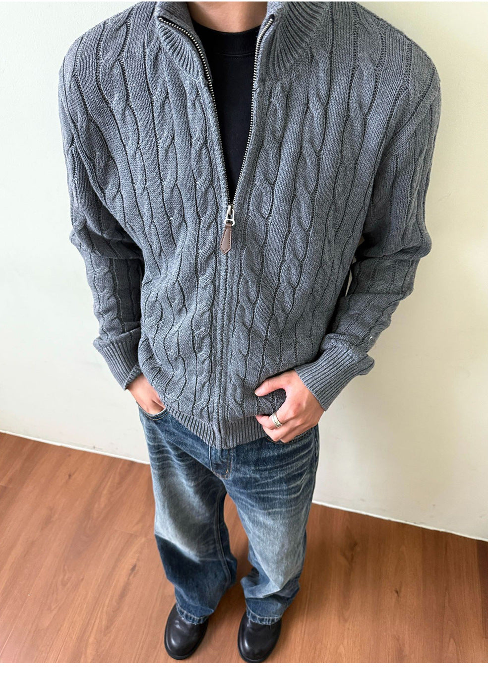 MADEEXTREME Casual Stand-up Neck Knitted Sweater Cardigan
