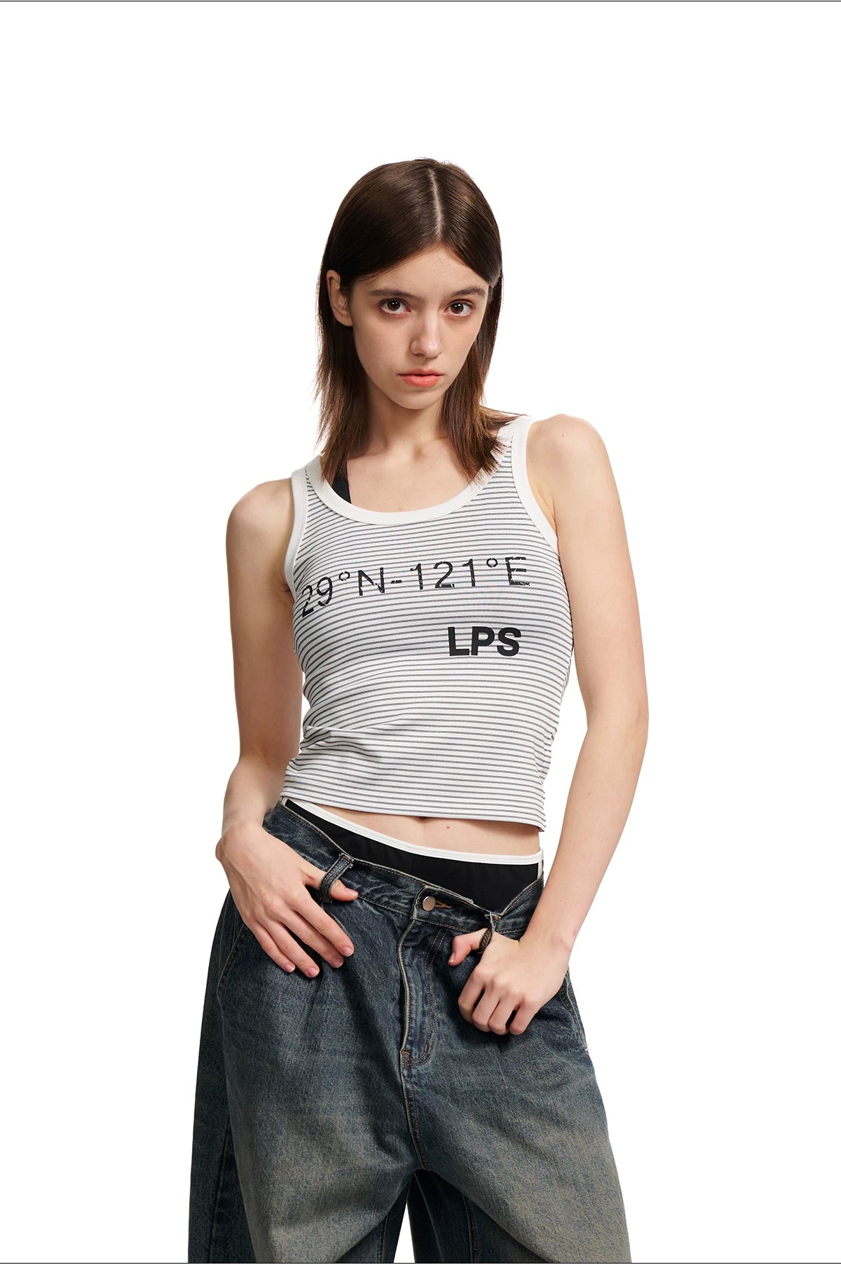 Loopsoon Letter Print Minimalist Striped Vest