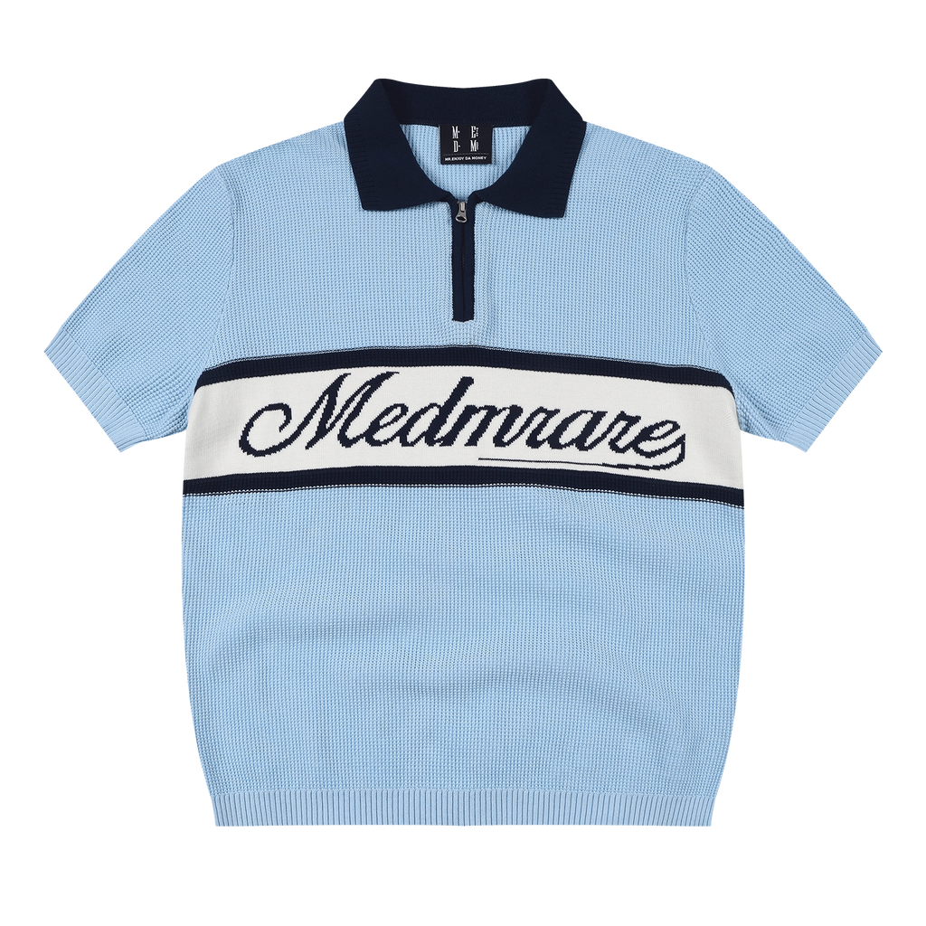 MEDM Contrasting Lapel Neck Zipper Knitted Polo Shirt