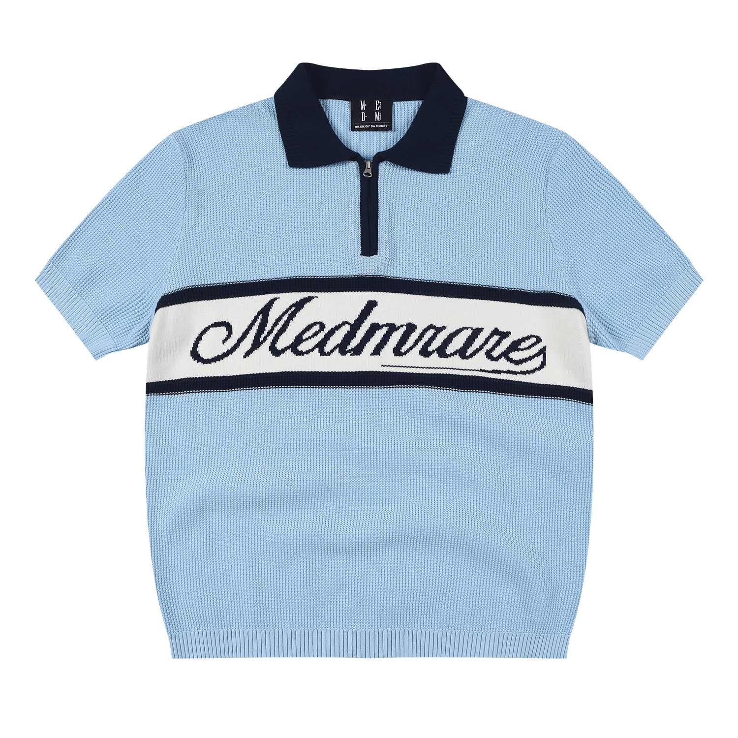 MEDM Contrasting Lapel Neck Zipper Knitted Polo Shirt