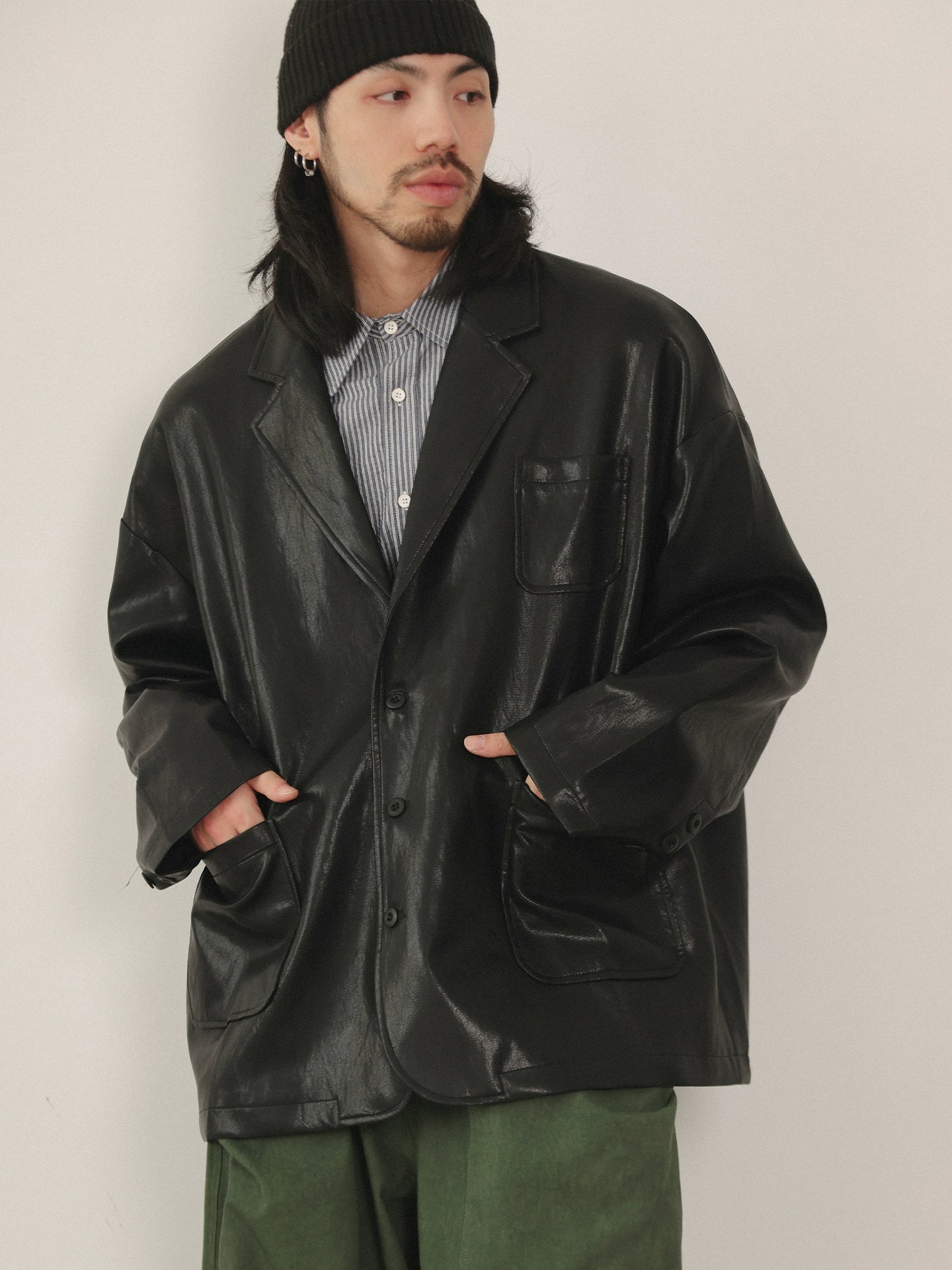 NOEARS Retro Ruffian Handsome Loose Leather Jacket