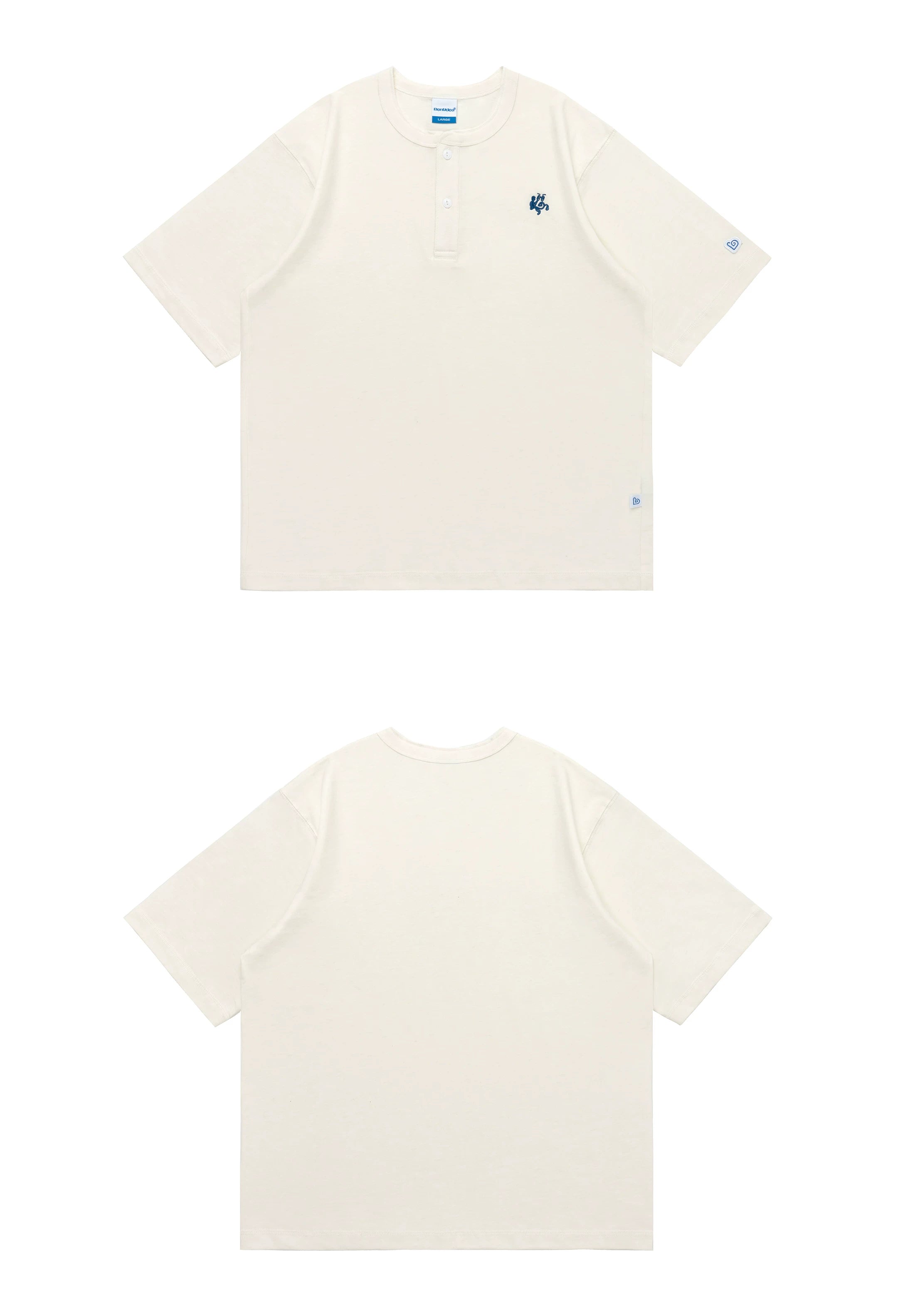 BENT IDEA Embroidery Simple Henry Collar Casual Tee