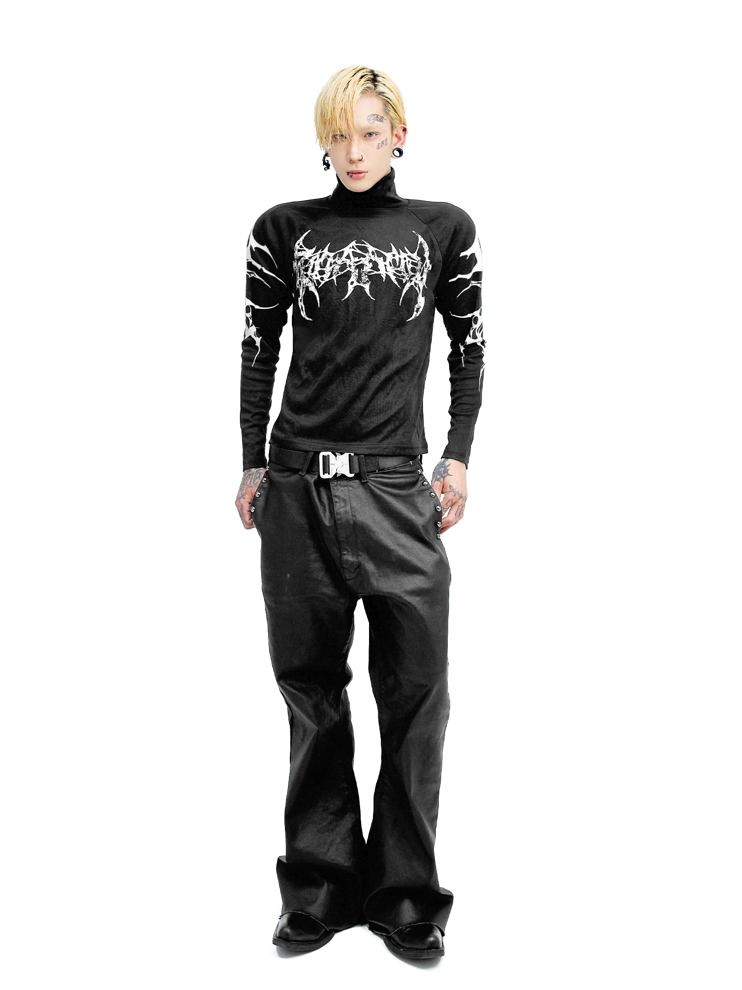 DETW Splicing Slim Fit Front Shoulder High Neck Long Sleeve