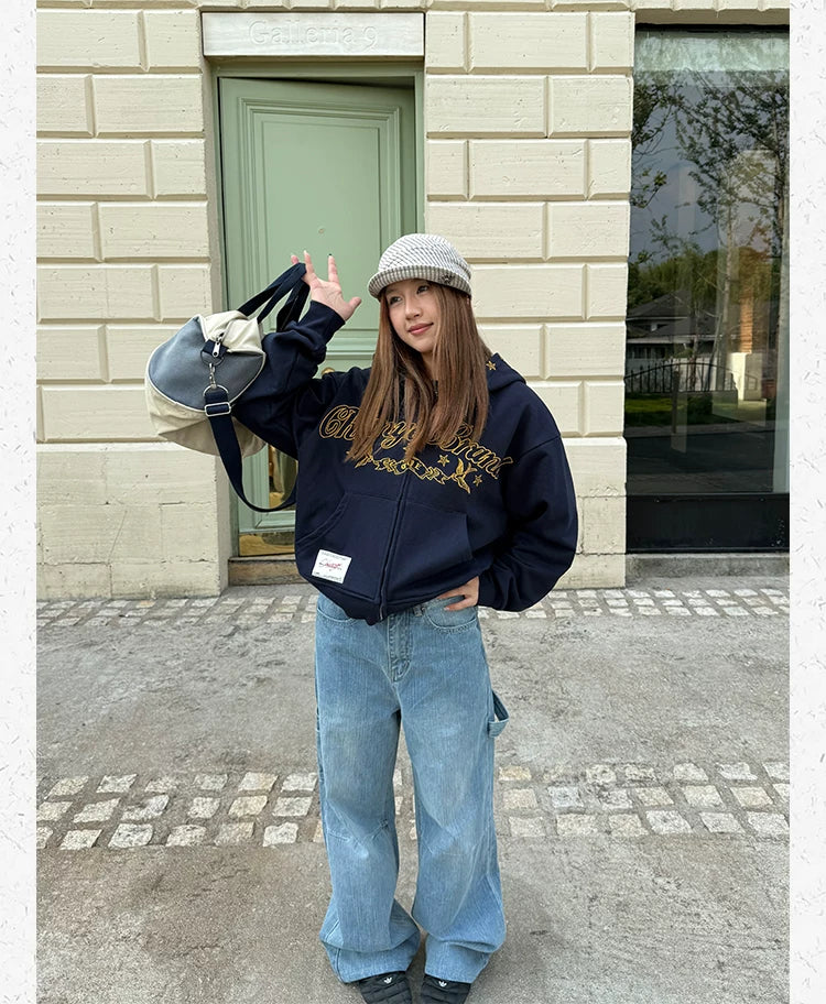 CCYE Vintage Star Embroidered Hooded Sweater Jacket