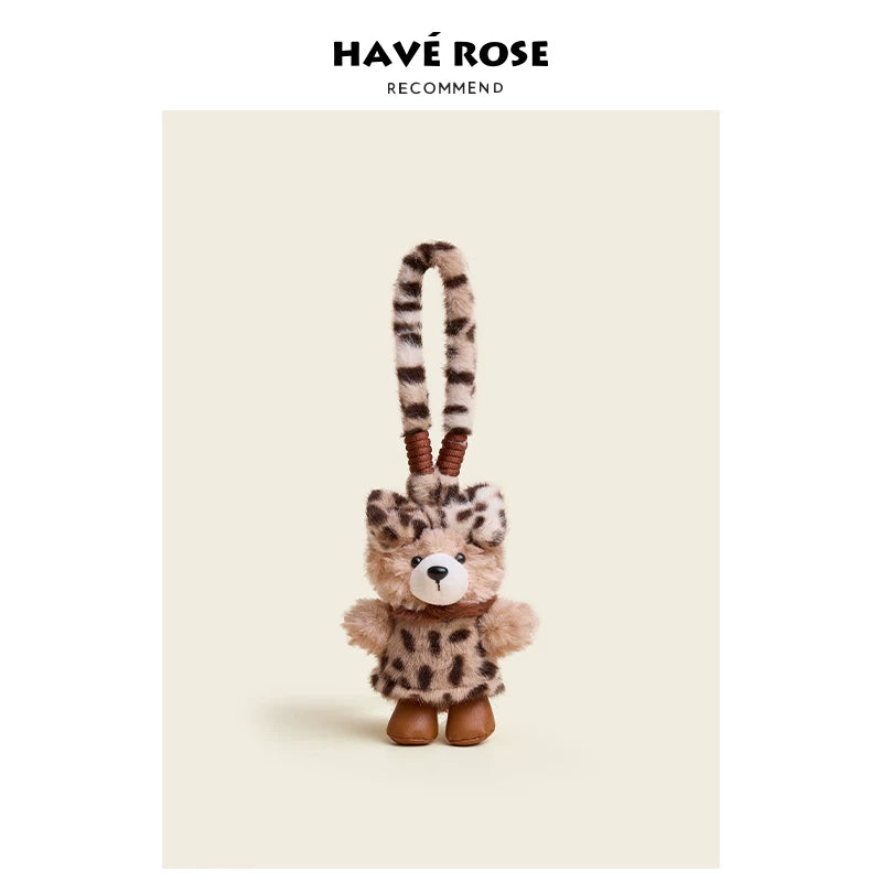 HAVEROSE Leopard Print Bear Pendant Doll Plush Doll