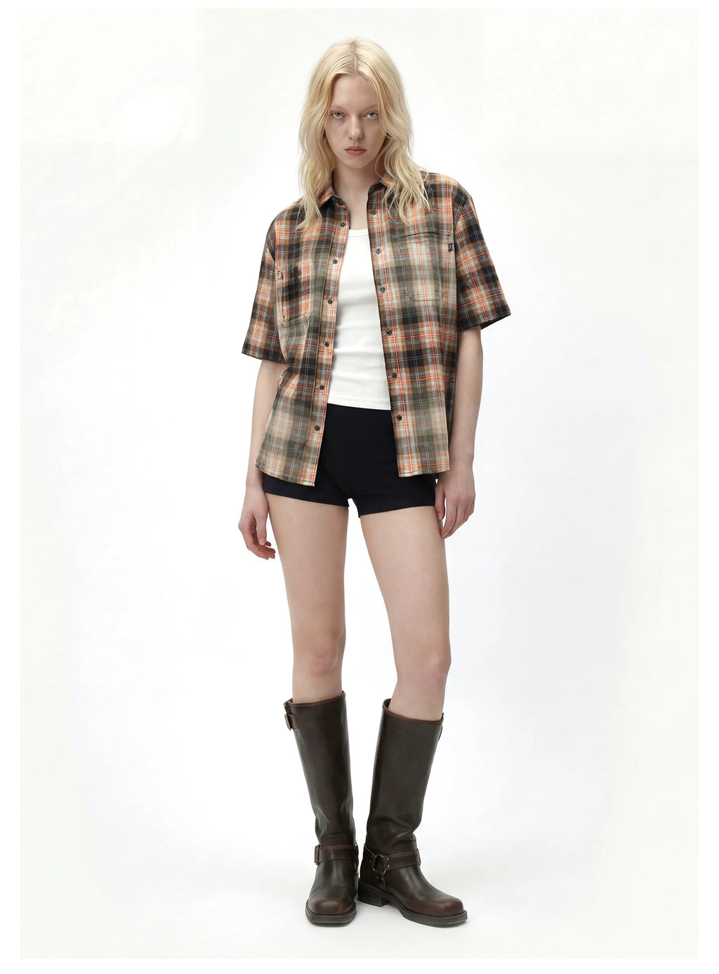 Remedy Vintage Loose Checked Short Sleeve Shirt