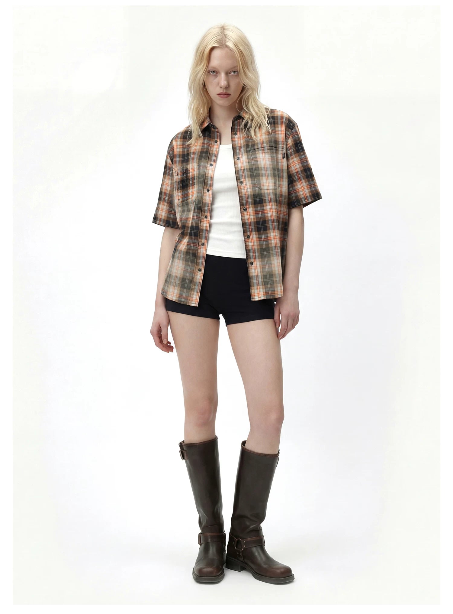 Remedy Vintage Loose Checked Short Sleeve Shirt
