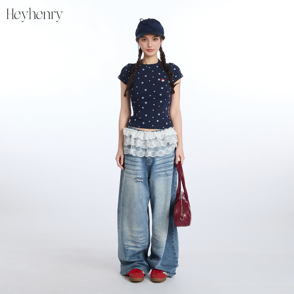 HeyHenry Puppy Footprint Front Shoulder Slim Tee