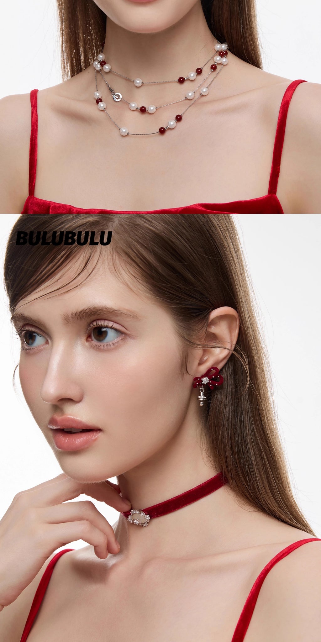 BULUBULU Christmas Red Velvet Bow Stud Earrings