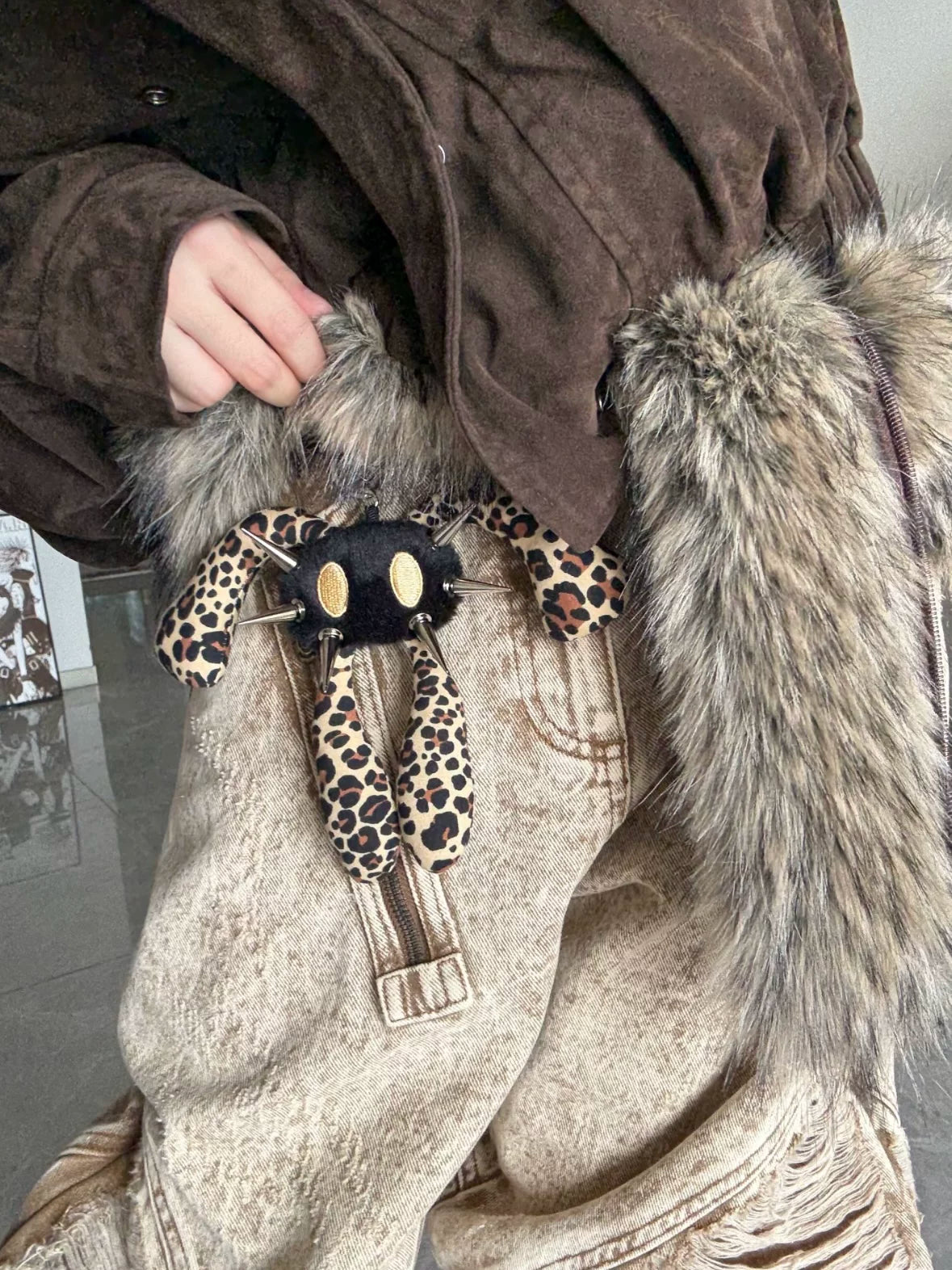 Antiphase Four-eared Rabbit Leopard Print Doll Keychain