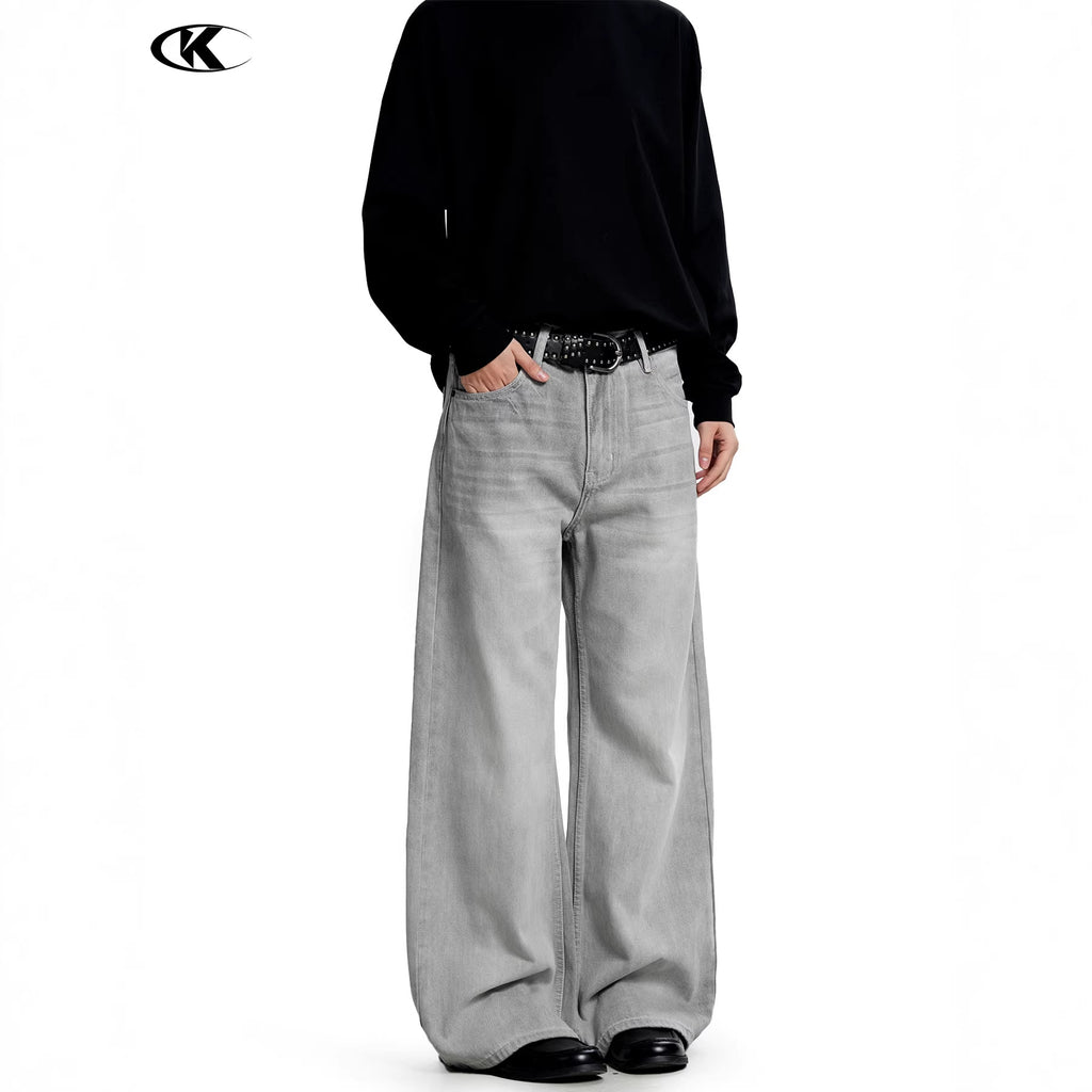 11KN Wide-Leg Washed Relaxed Straight Jeans