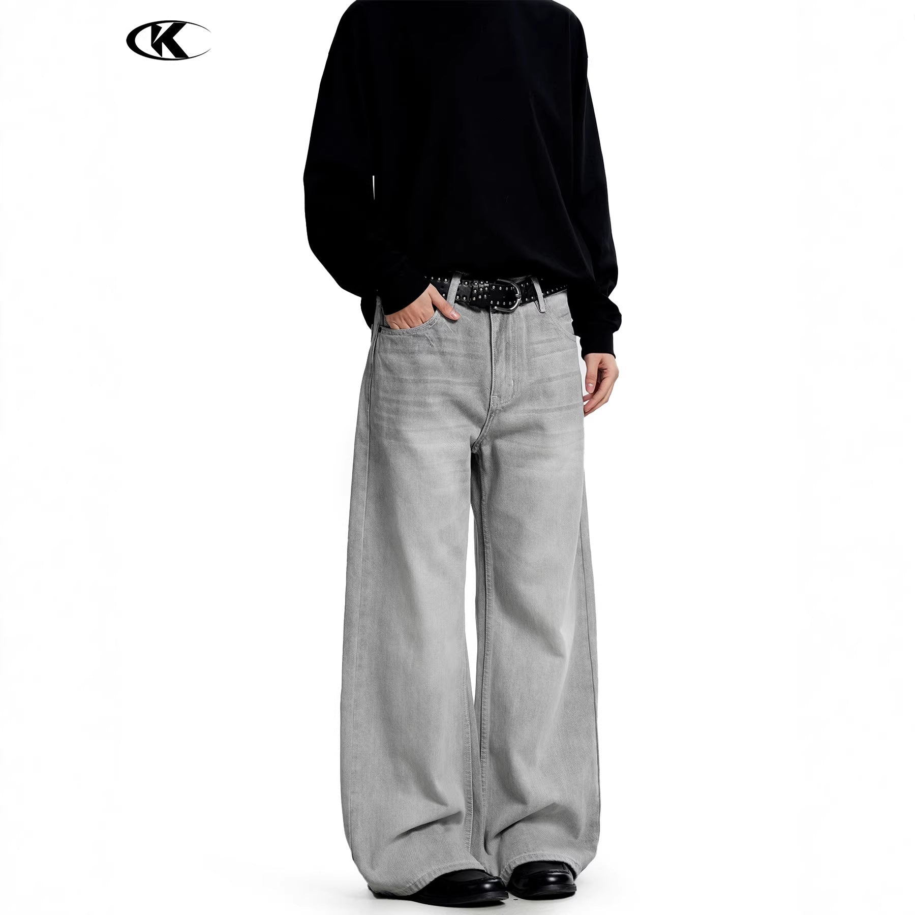 11KN Wide-Leg Washed Relaxed Straight Jeans