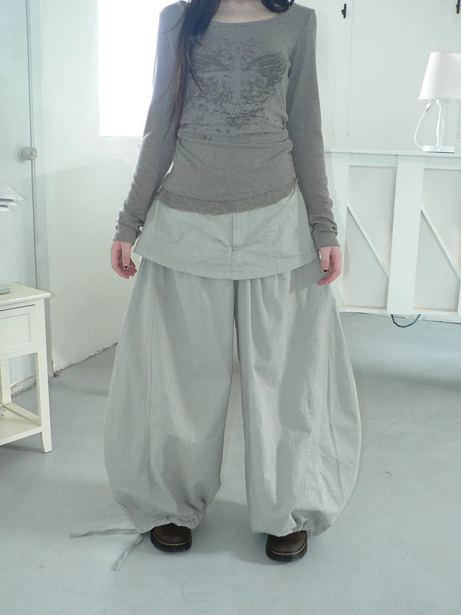 ANG: Project Fake Two-piece Splicing Stacked Wide-leg Loose Pants