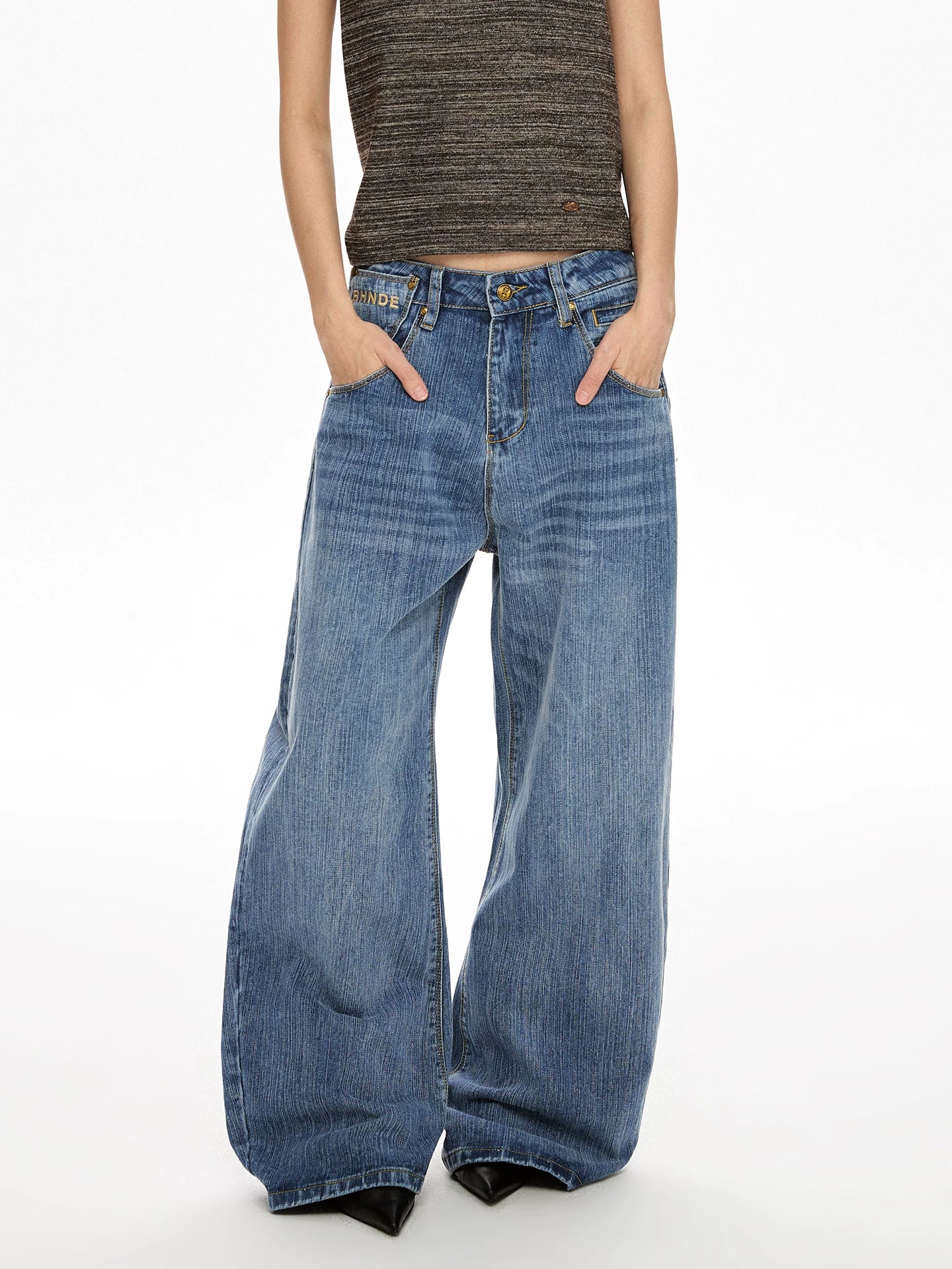 A PUEE Retro Buckle Design Loose Straight Jeans – Street Style