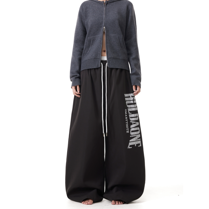 BTSG Letter Print Drawstring Slacks