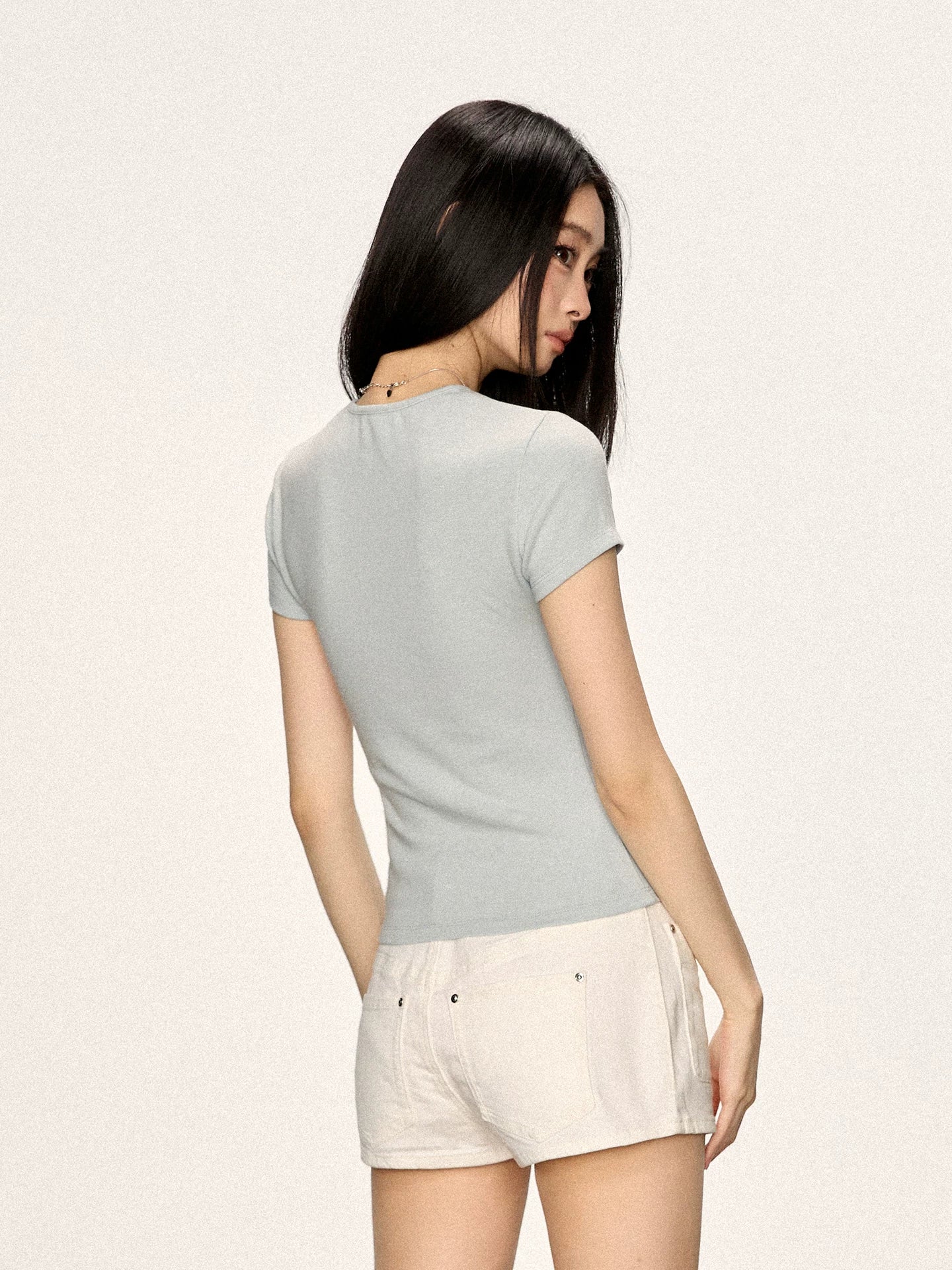 Cherry Melody Front Shoulder Crew Neck Slim Tee