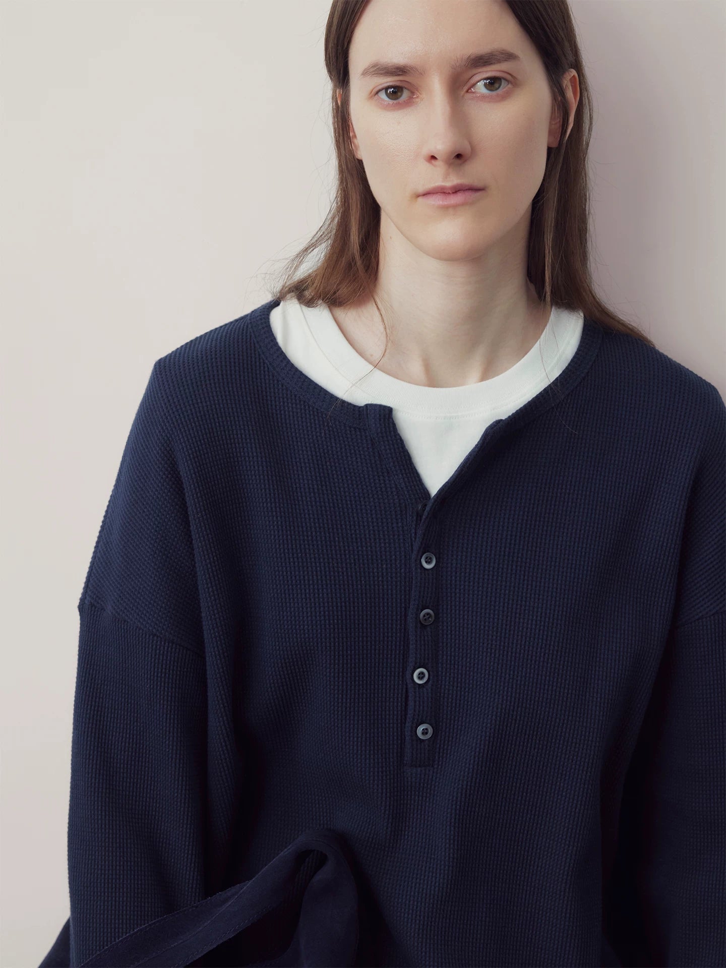 COLN Waffle-breasted Henry-neck Sweater