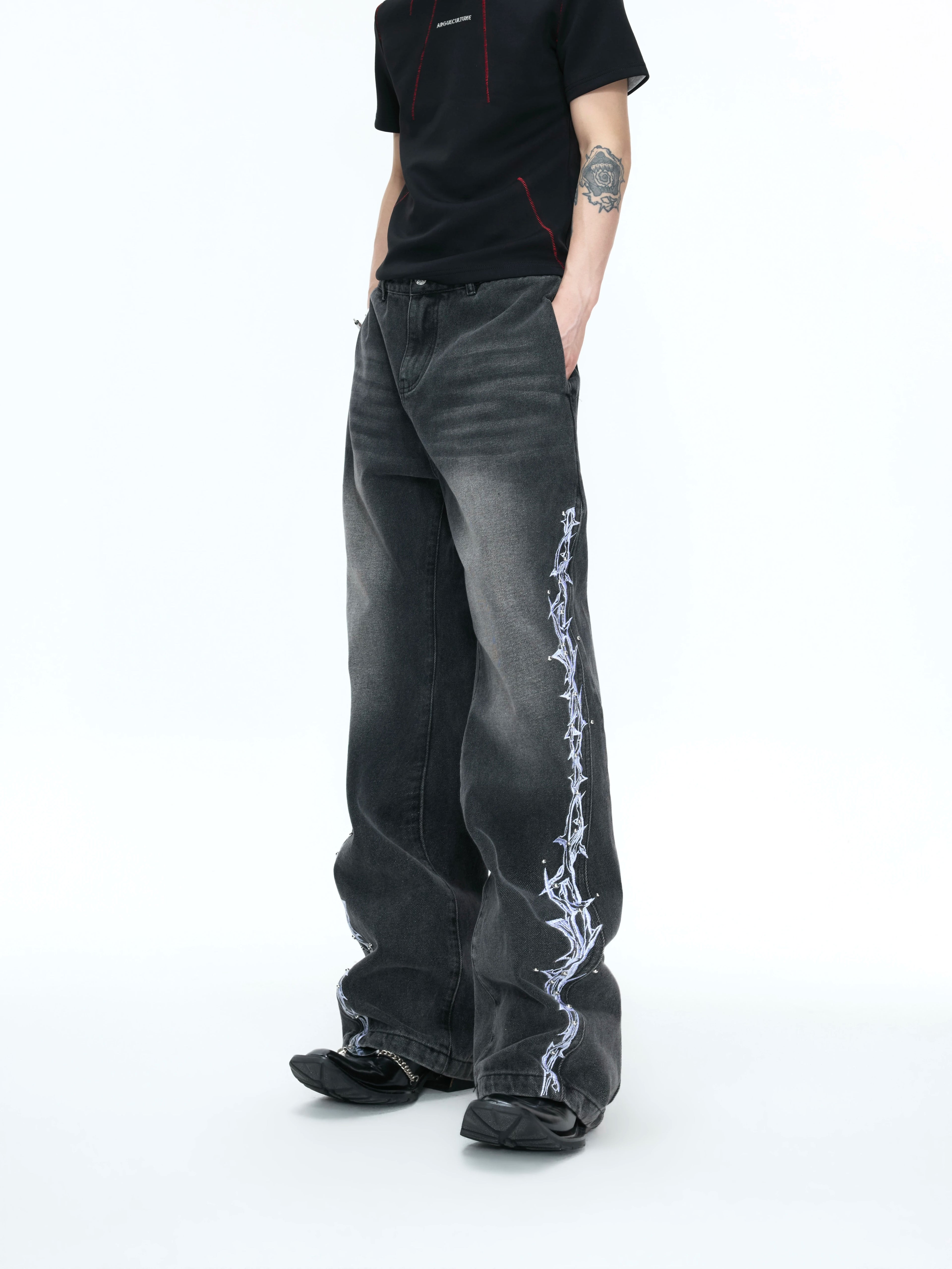 ArguECulturE Embroidered Straight-leg Loose Jeans