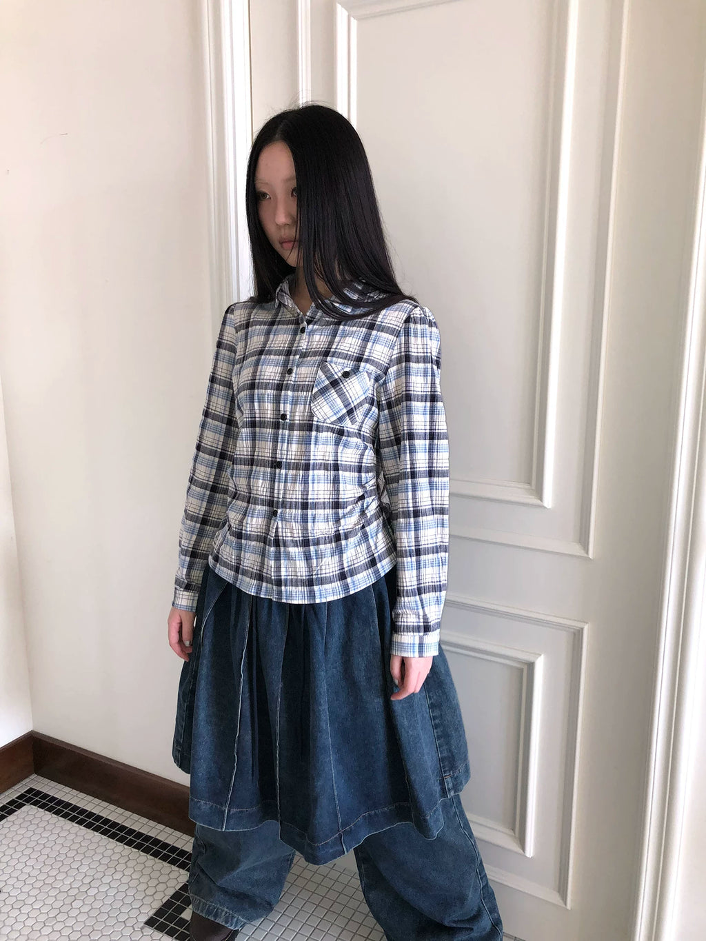 Ang: Project Vintage Versatile Casual Waist Plaid Long-sleeved Shirt