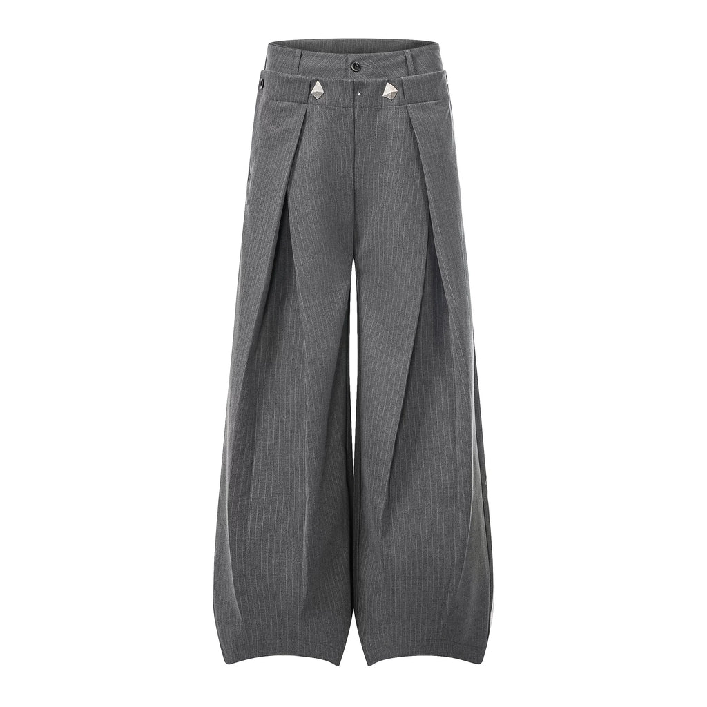 DAY NY Striped Wide-leg Pleated Straight Trousers
