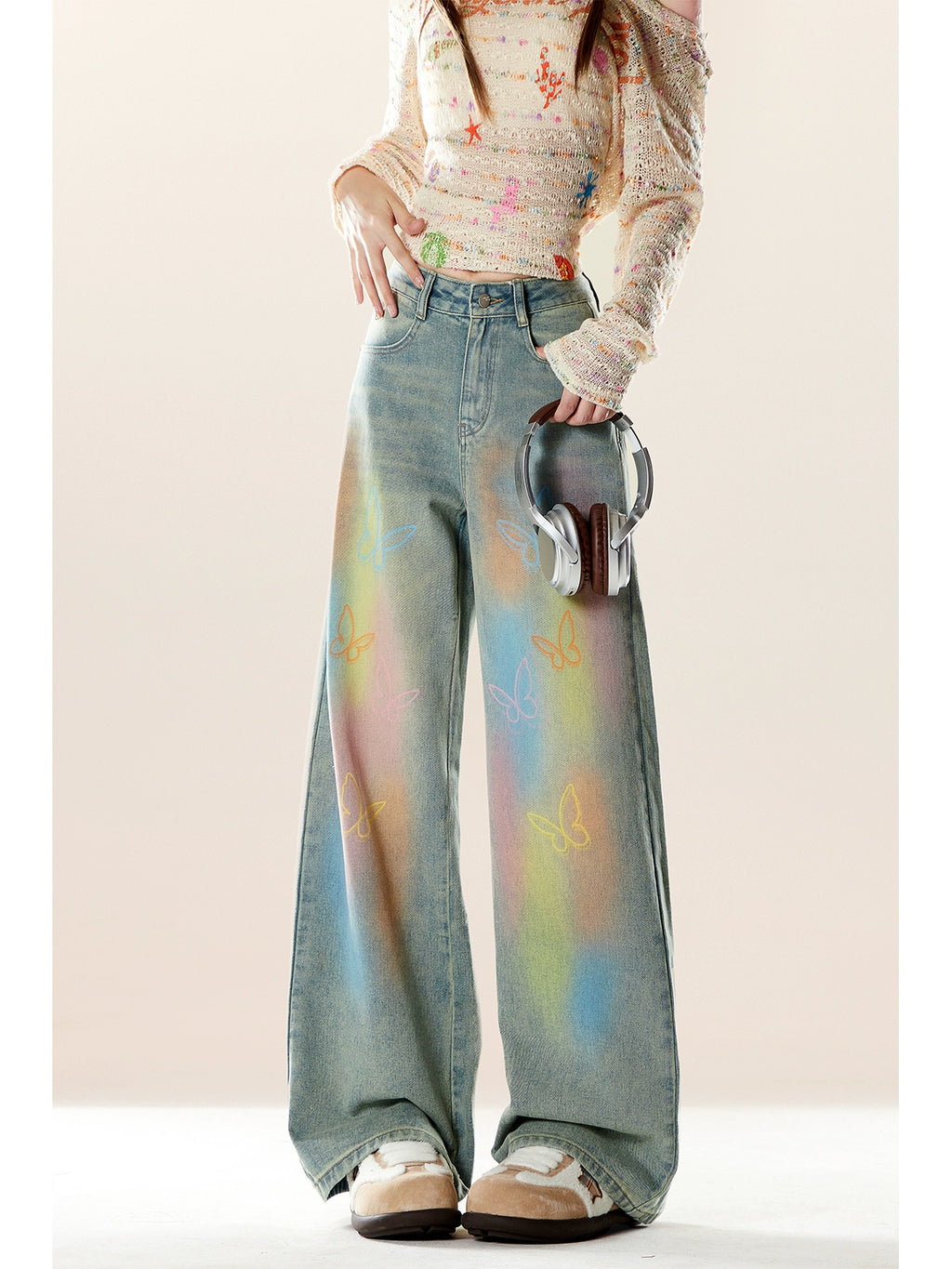 ZRSEE Vintage Drape Wide Leg Jeans