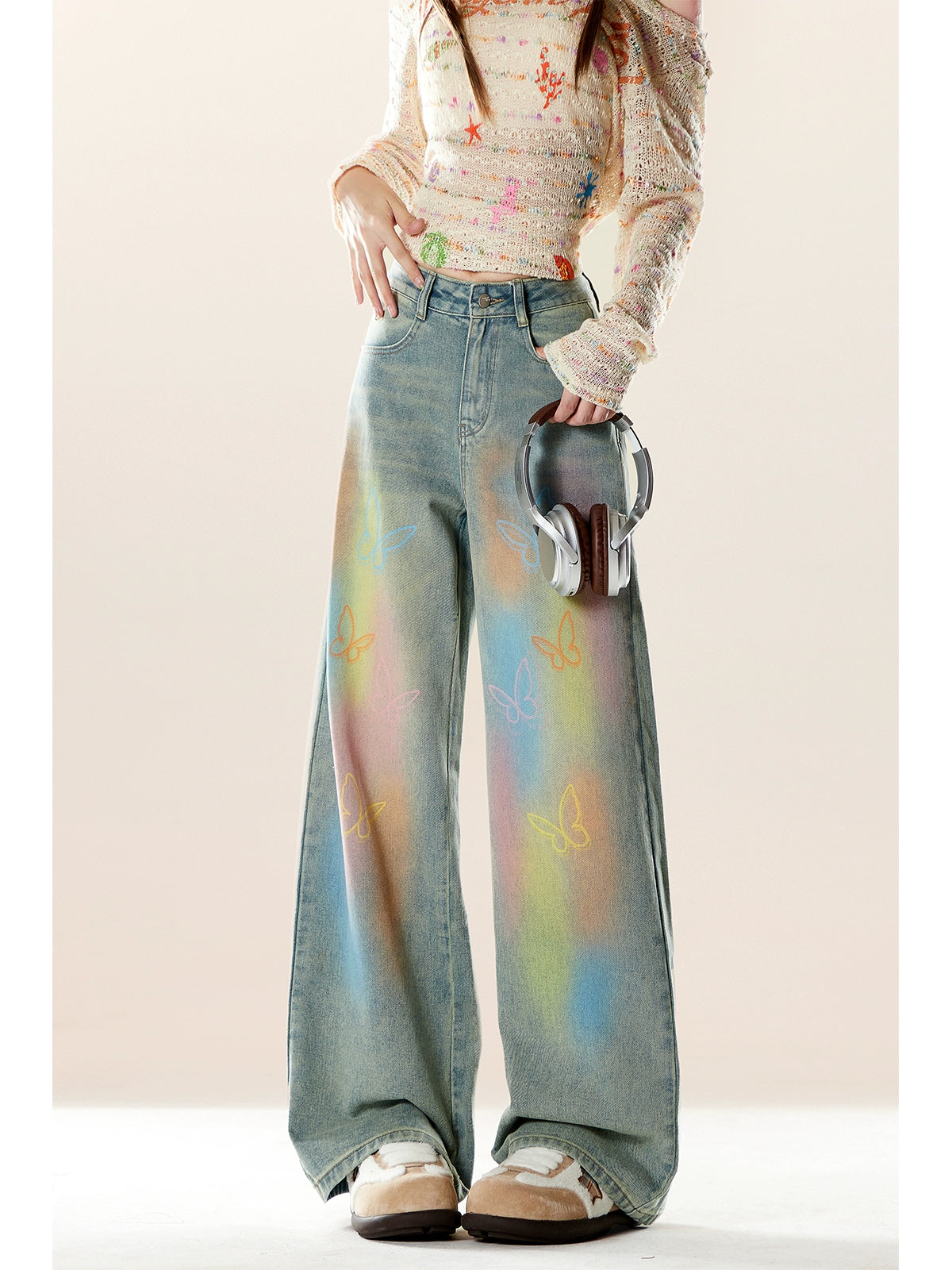 ZRSEE Vintage Drape Wide Leg Jeans