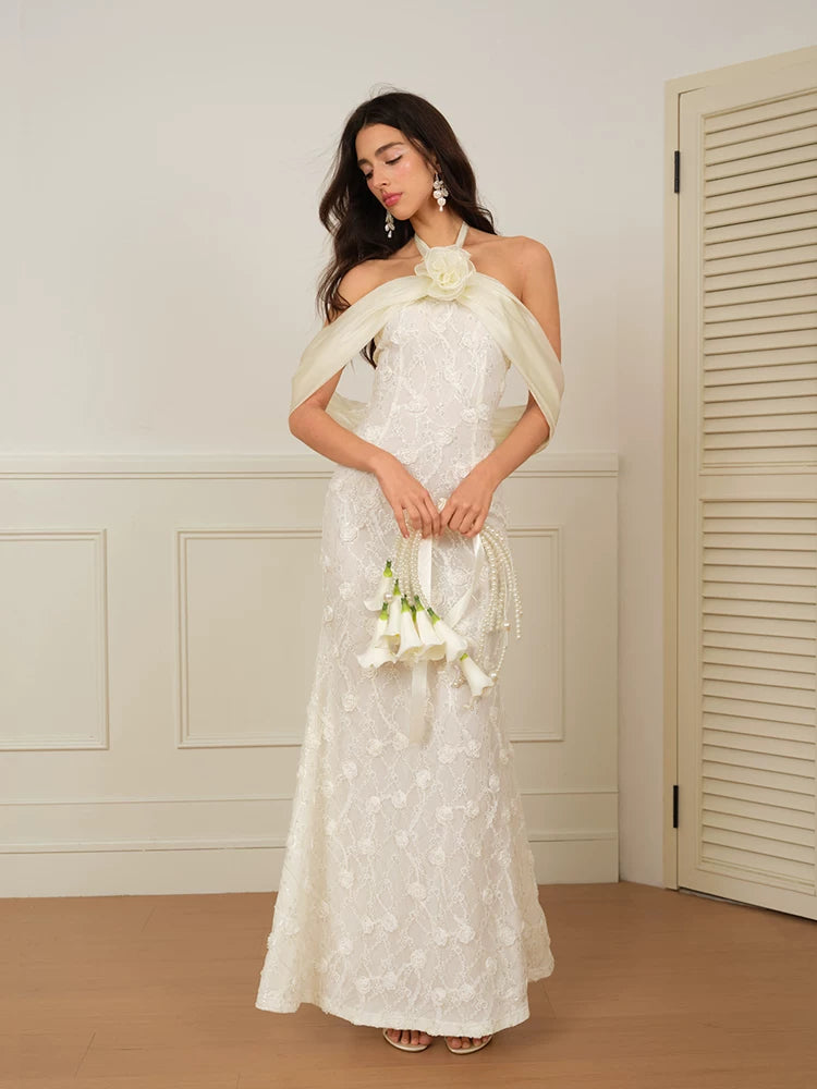 J TheChosen Lace Sequin Streamer Neck Dress