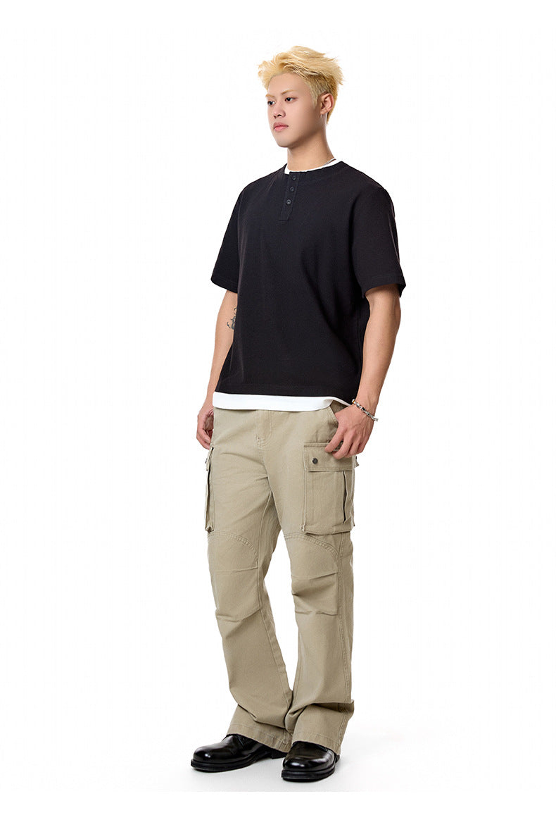 MADEEXTREME Henry collar fake two short-sleeved tee