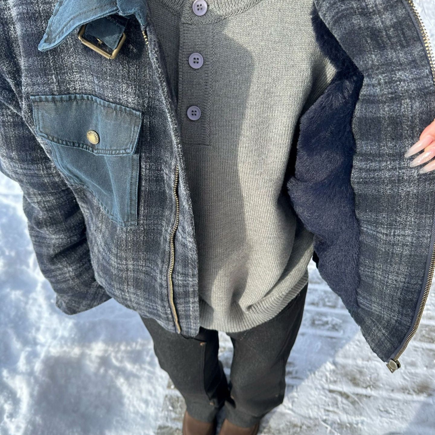 EME Vintage Flannel Checkered Short Jacket