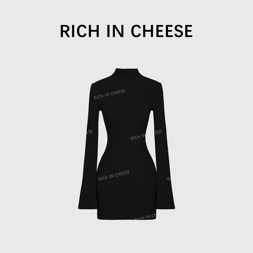 RICH IN CHEESE Waist Slim Knitted Long-sleeved Dress