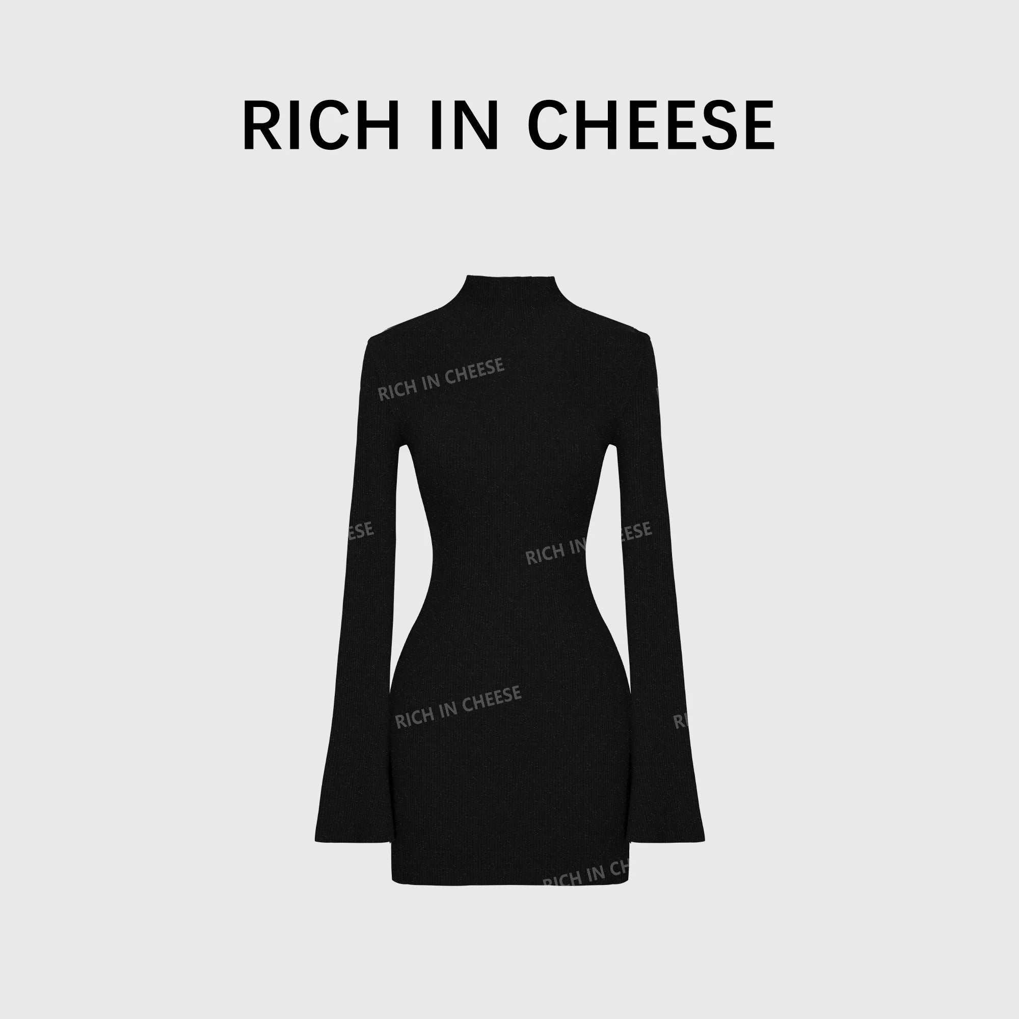 RICH IN CHEESE Waist Slim Knitted Long-sleeved Dress