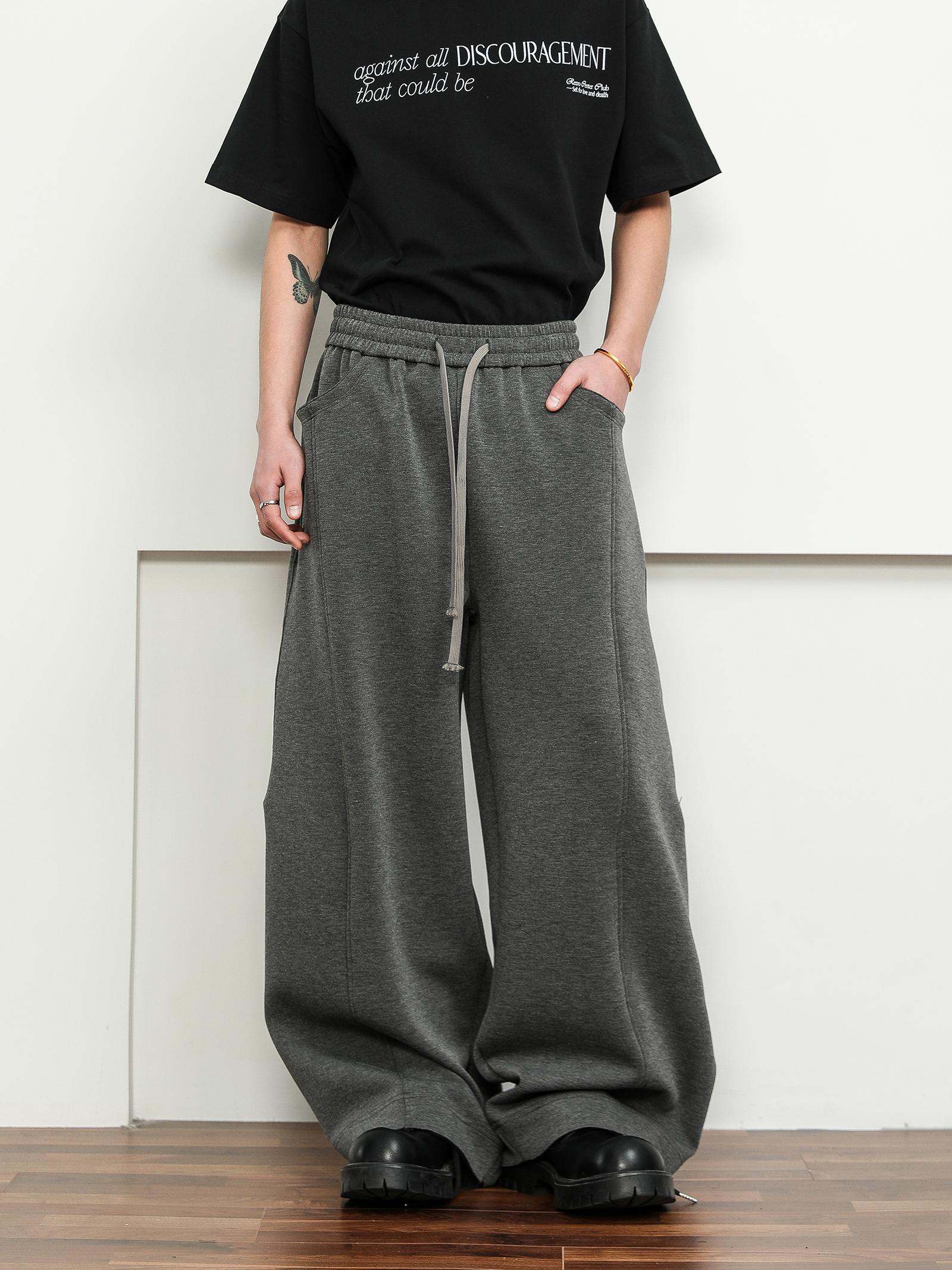 FLYOFF Deconstruction Cut Wide Leg Premium Grey Sweatpants