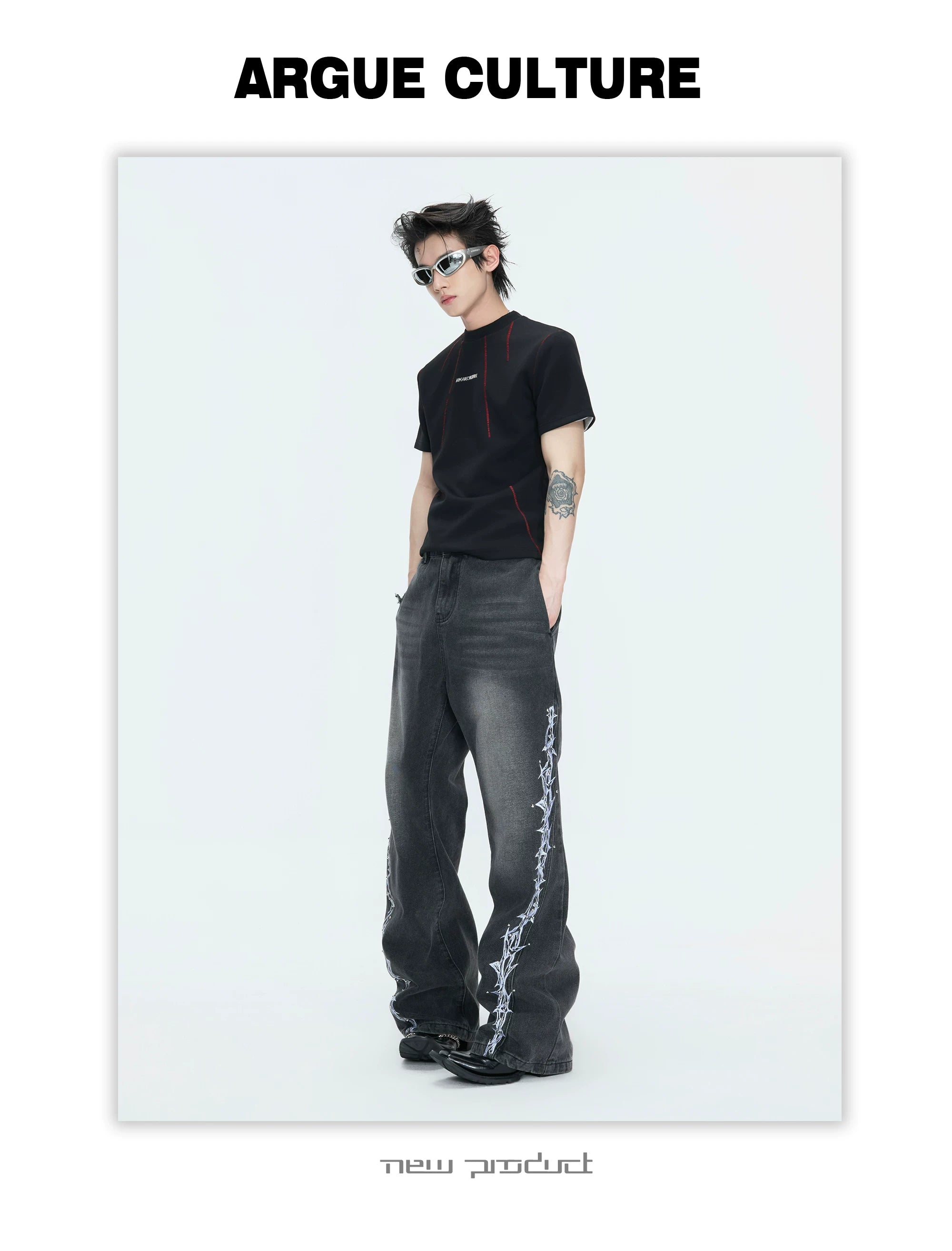 ArguECulturE Embroidered Straight-leg Loose Jeans