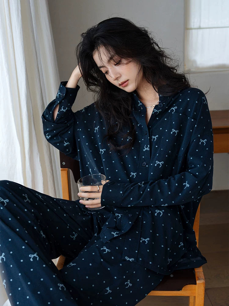 YUENEI Cotton Long-sleeved Trousers Loungewear Pajamas