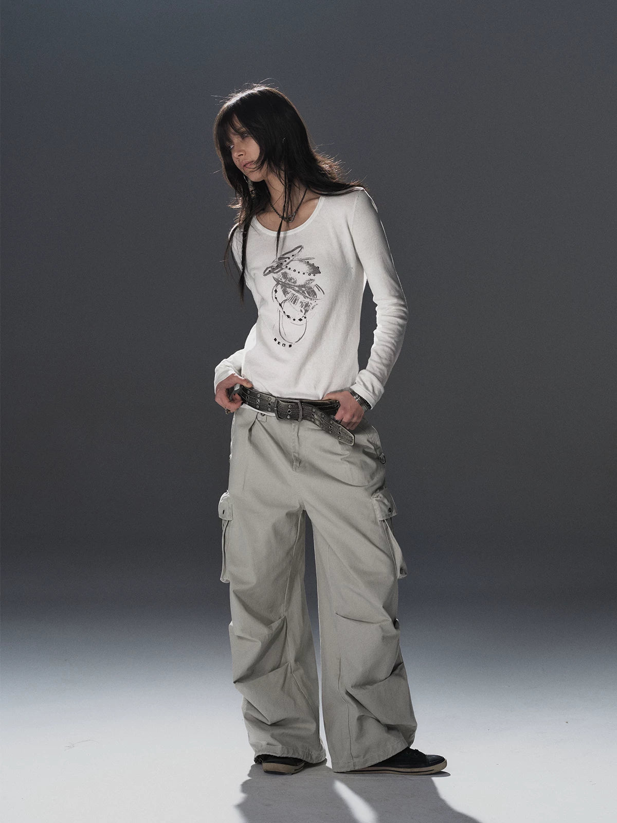 WearAndtear Metal Diamond Slim Fit Crew Neck Long Sleeve
