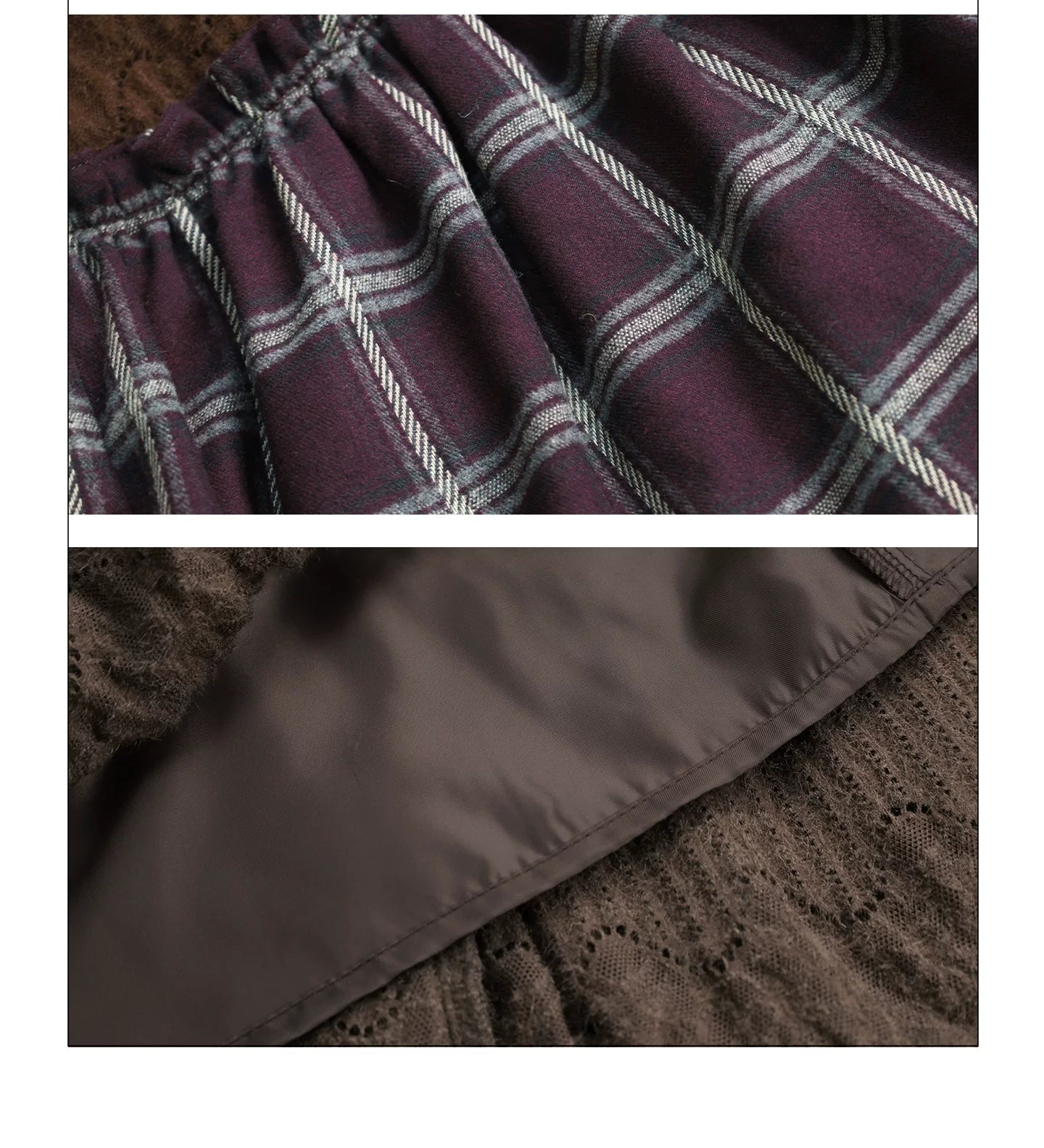 Girlyhalo Vintage Plaid Lace Patchwork Skirt