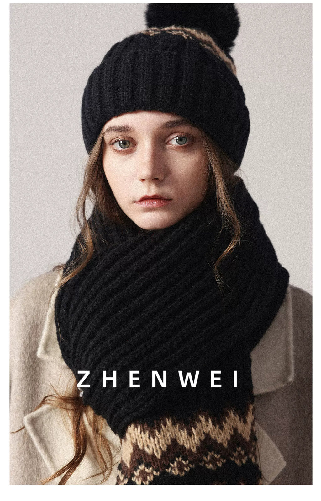 ZHENWEI Fair Island Style Scarf Hat Two-piece Set