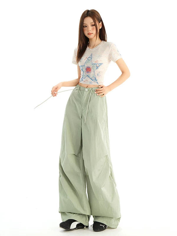 KSPR Vintage Pleated Loose Drawstring Straight Pants