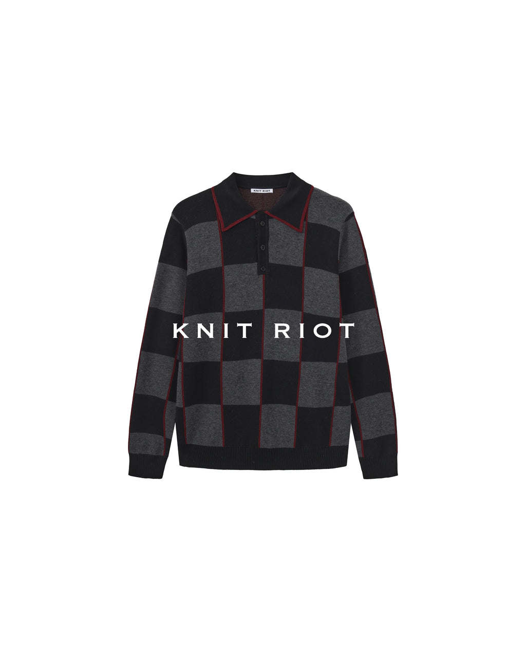 KNITRIOT Lapel Checkerboard Polo Collar Long-sleeved Knitted Sweater
